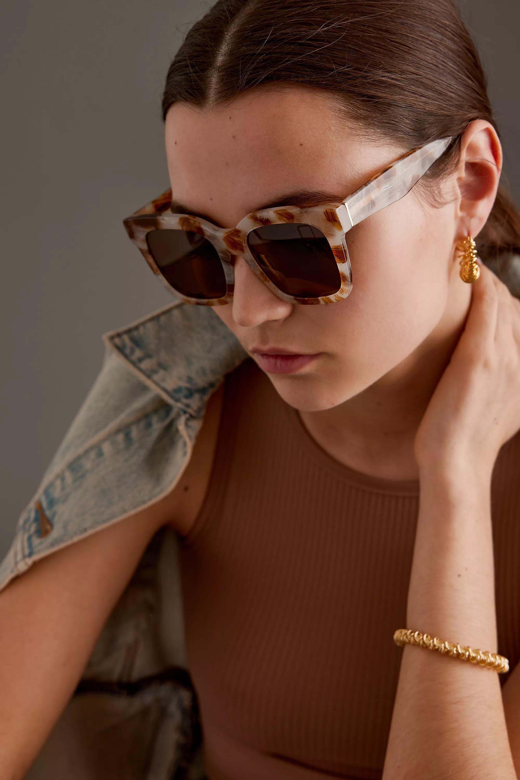 The Betsy Oversized Polarised Sunglasses, Beige, A501_0014, large image number 3
