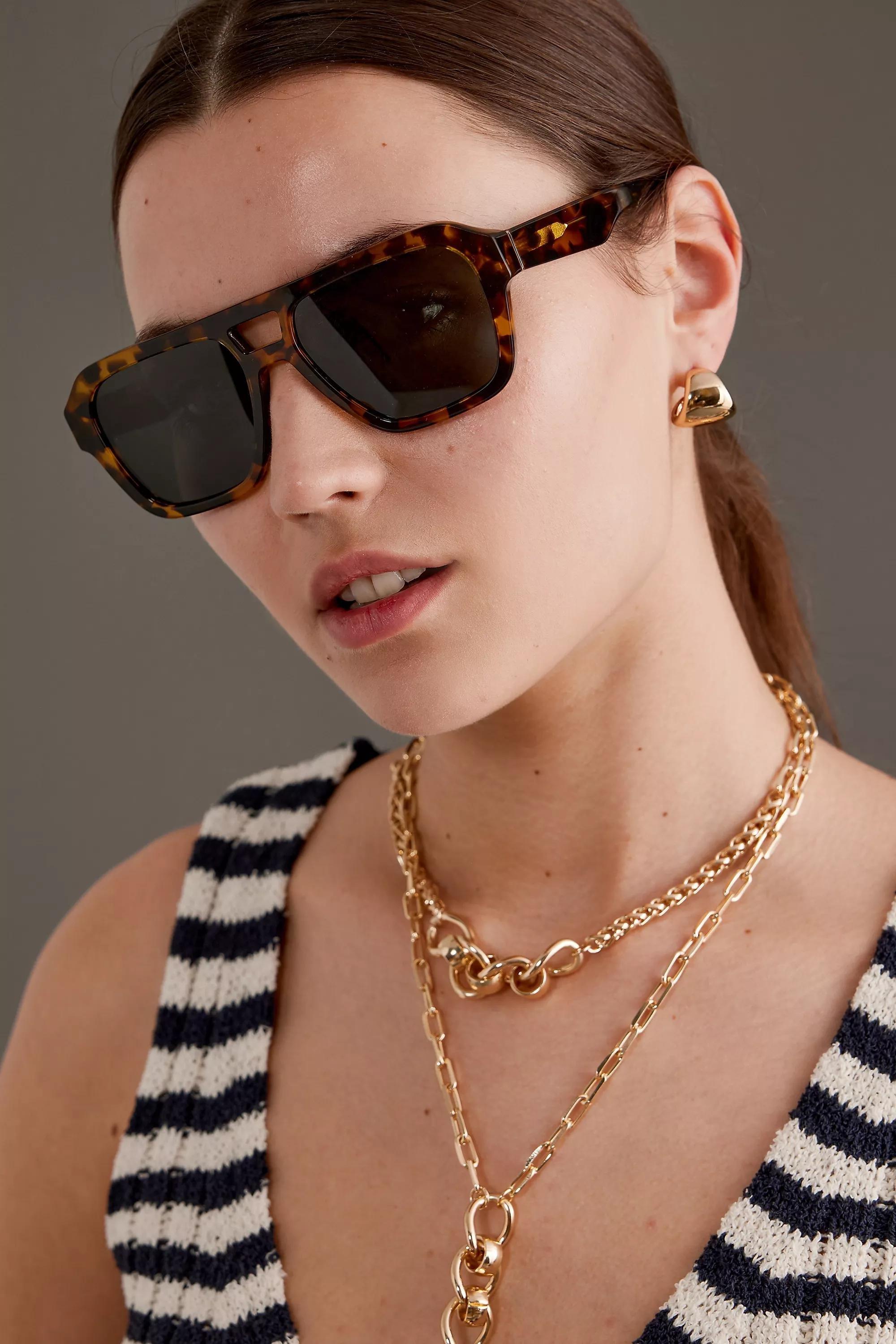By Anthropologie The Eloise Aviator Polarised Sunglasses, Brown, A501_0020, large image number 1