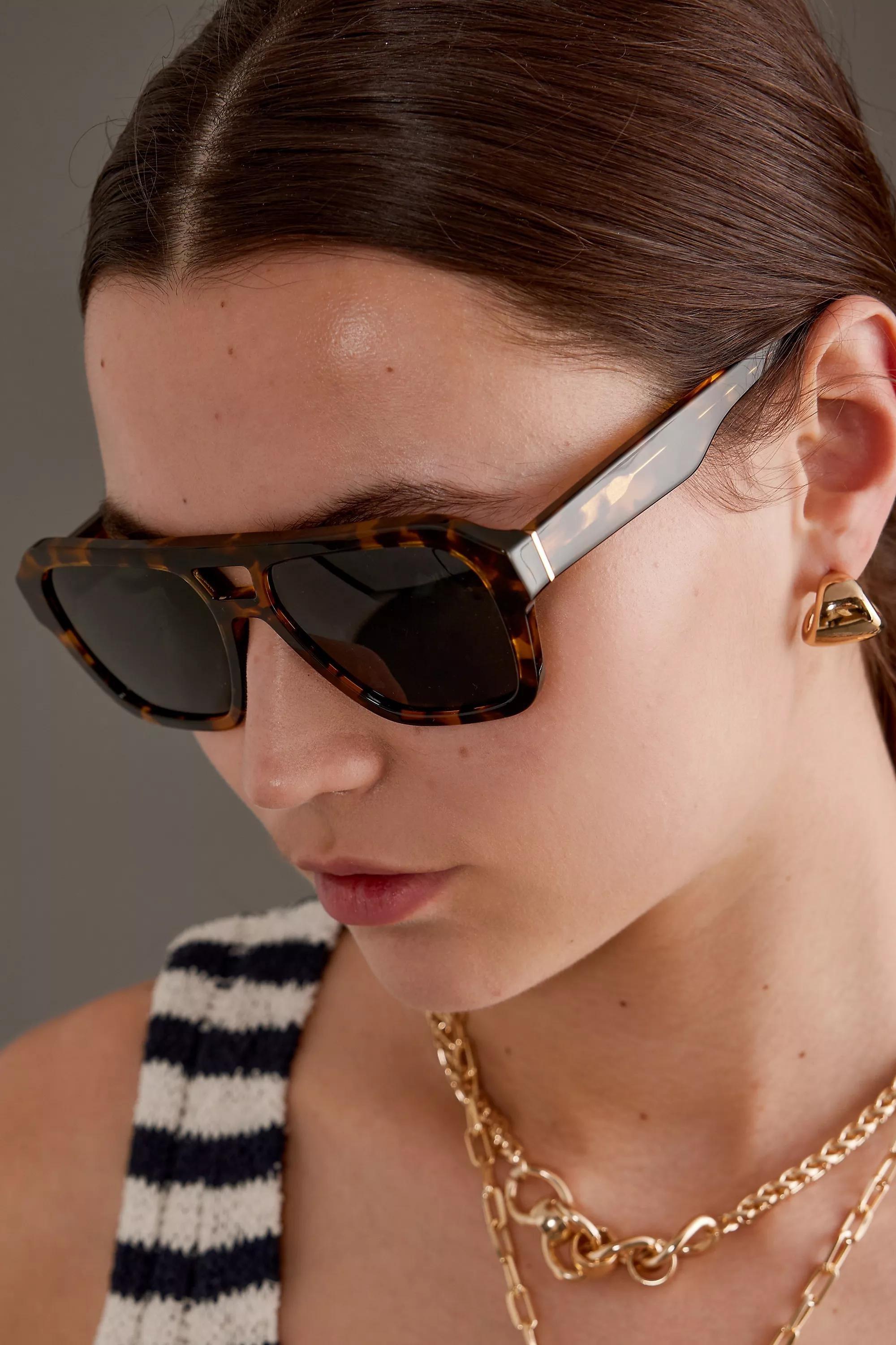 By Anthropologie The Eloise Aviator Polarised Sunglasses, Brown, A501_0020, large image number 3