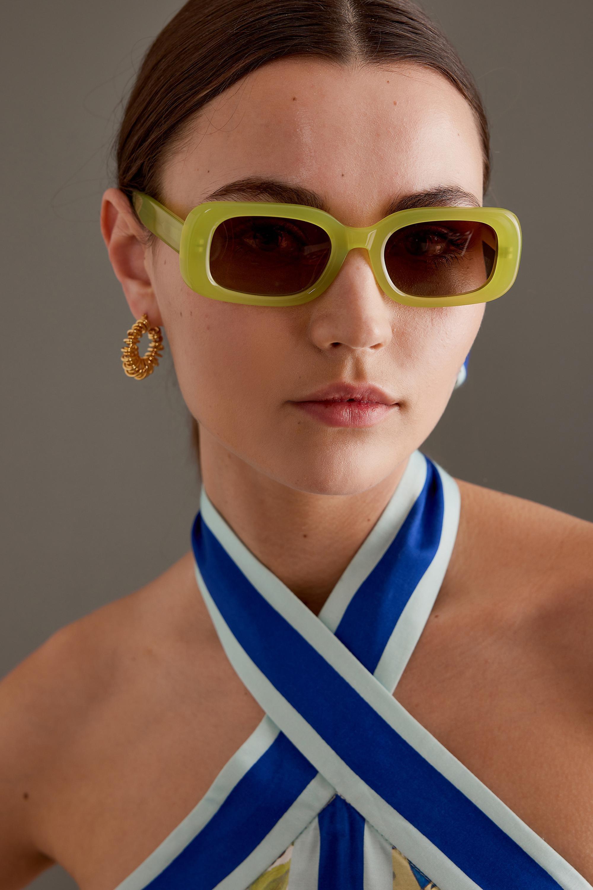 By Anthropologie The Margot Rectangular Polarised Sunglasses, Yellow, A501_0034, large image number 1