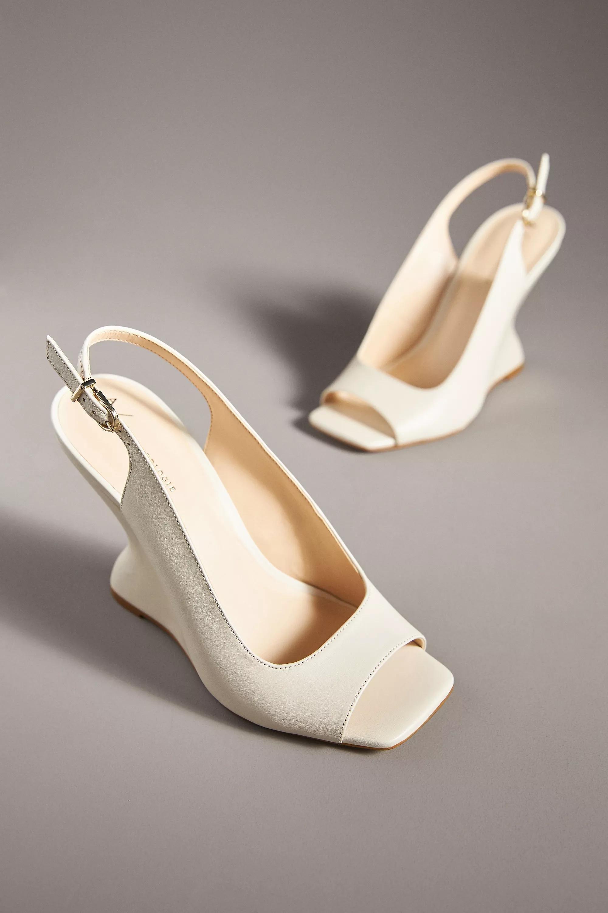 By Anthropologie Curved Wedge Slingback Heels, Cream, , large image number 0