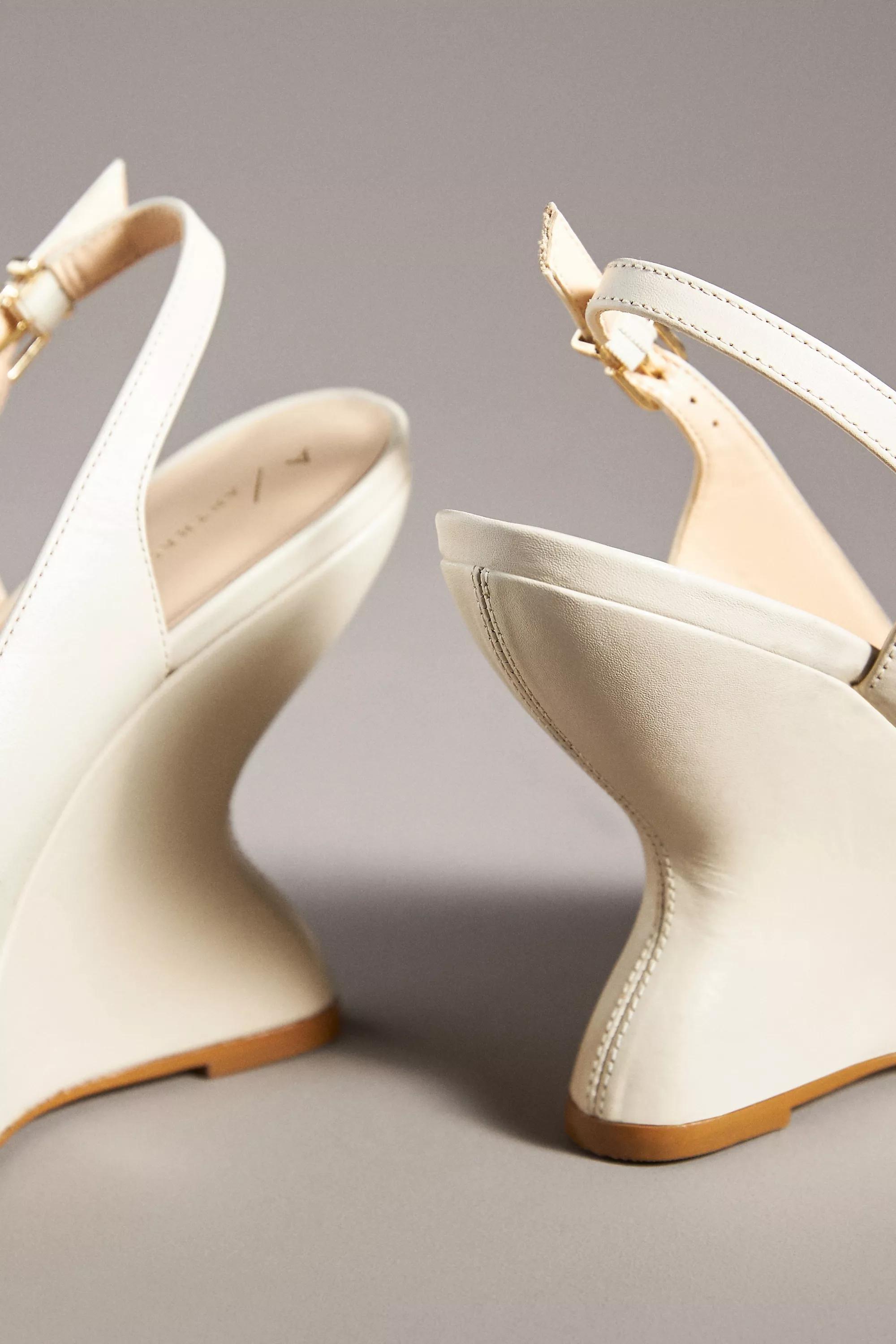 By Anthropologie Curved Wedge Slingback Heels, Cream, , large image number 1