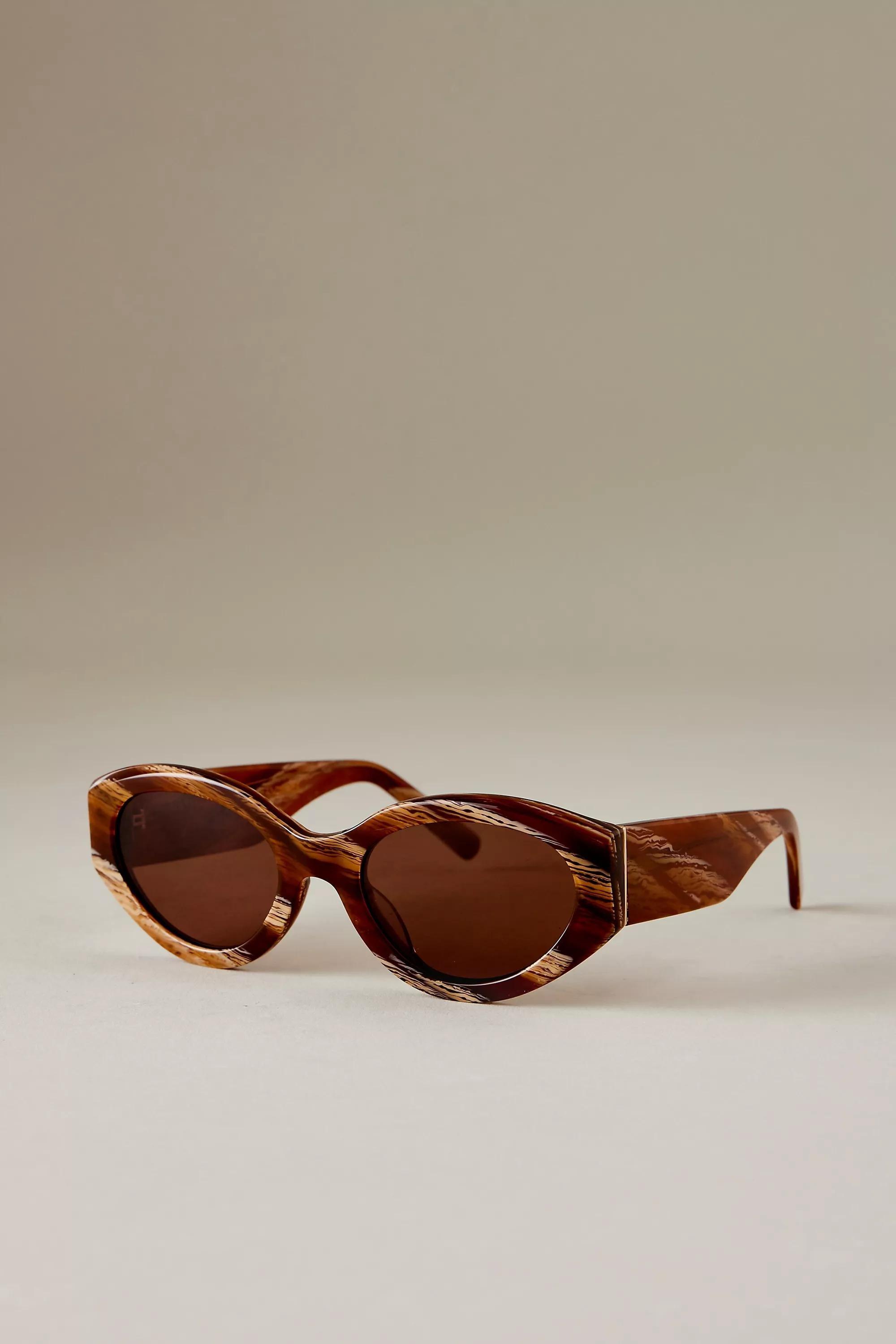 The Hallie Oval Polarised Sunglasses, Brown, A501_0020, large image number 0
