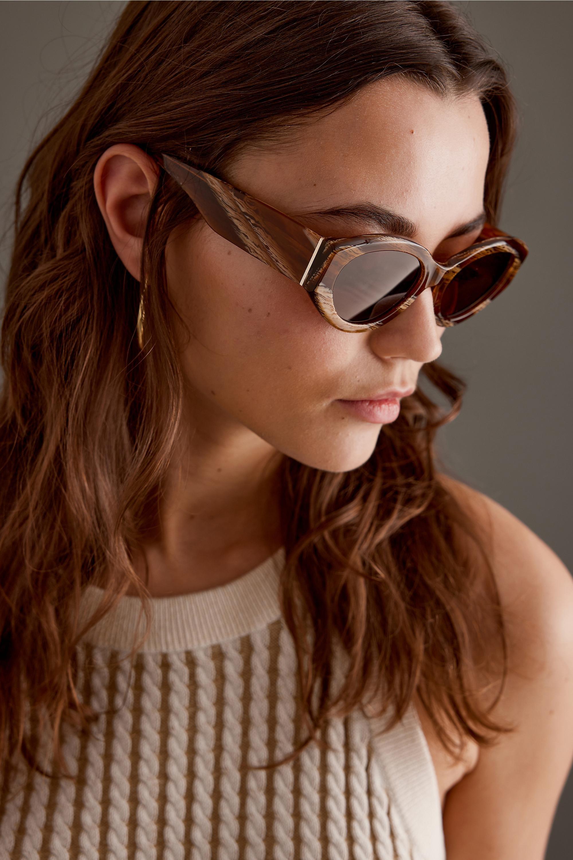 The Hallie Oval Polarised Sunglasses, Brown, A501_0020, large image number 1