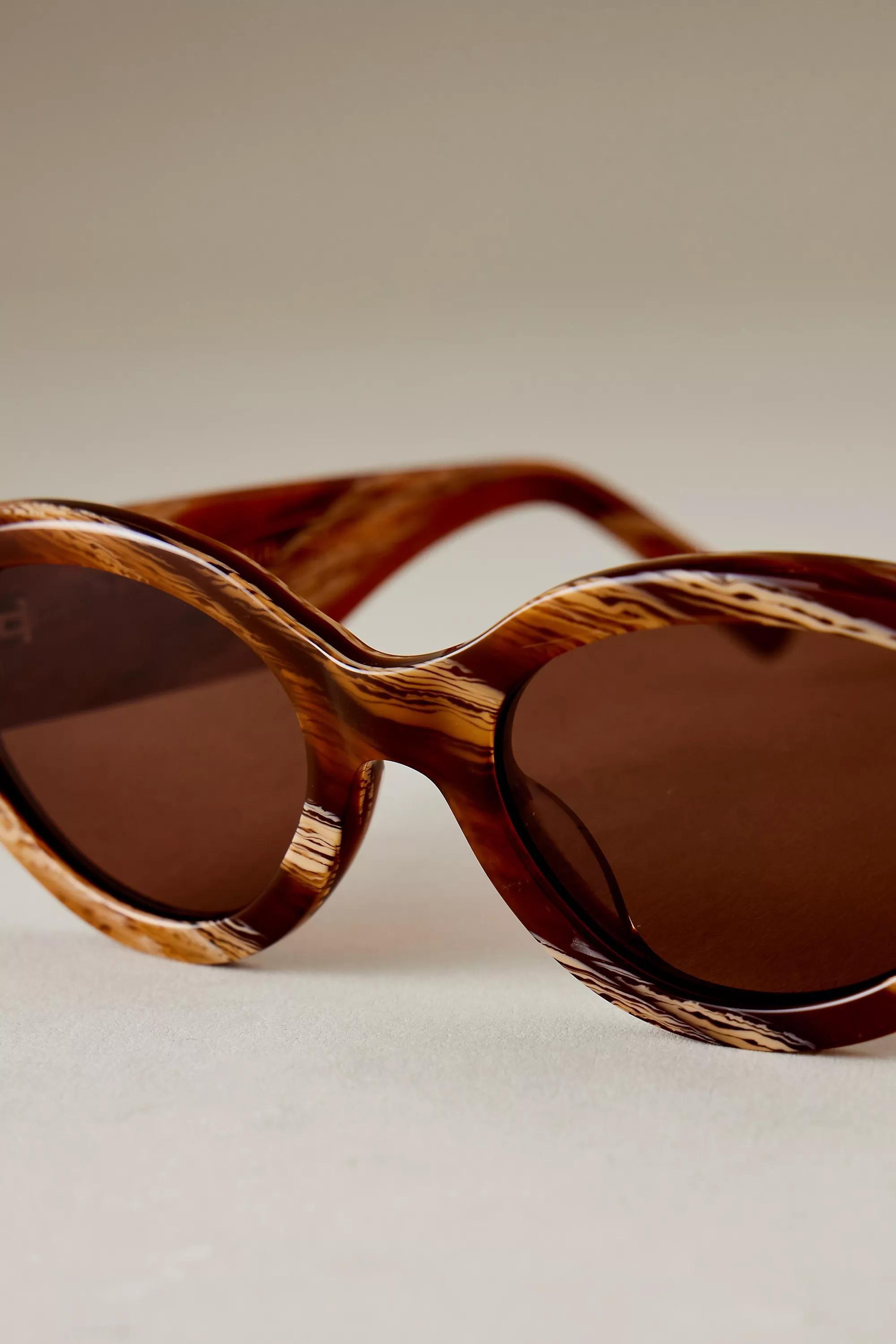 The Hallie Oval Polarised Sunglasses, Brown, A501_0020, large image number 2