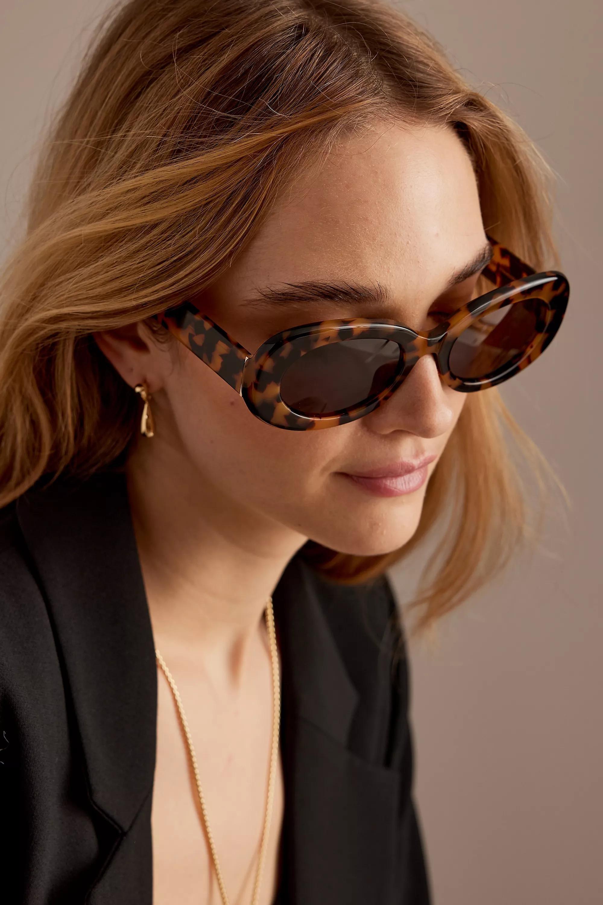 By Anthropologie The Emily Oval Polarised Sunglasses, Brown, A501_0020, large image number 0