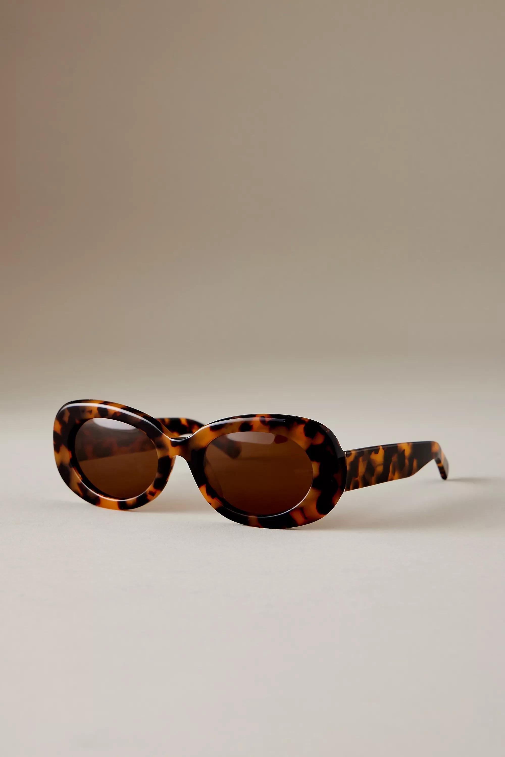 By Anthropologie The Emily Oval Polarised Sunglasses, Brown, A501_0020, large image number 2