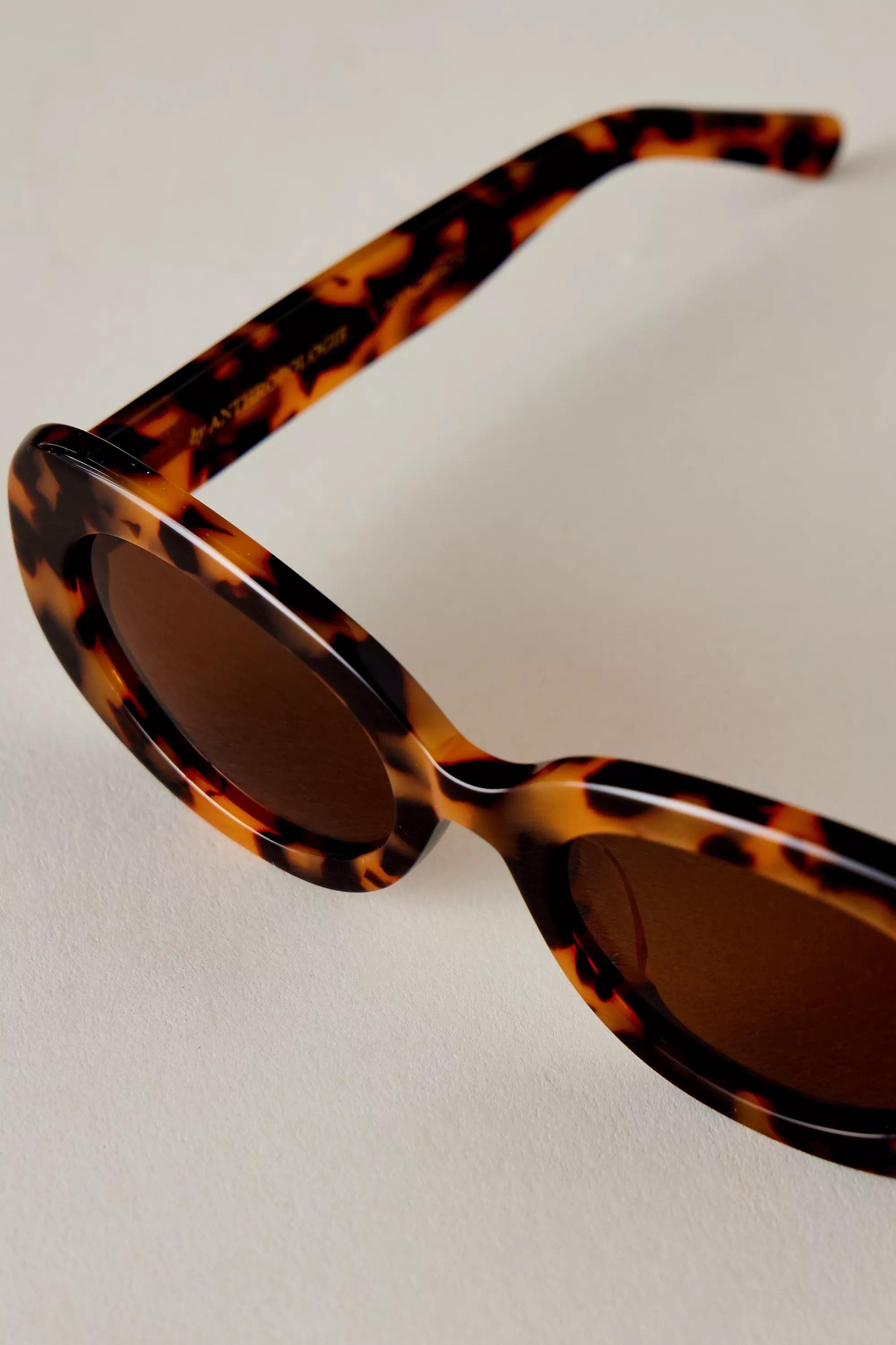 By Anthropologie The Emily Oval Polarised Sunglasses, Brown, A501_0020, large image number 3