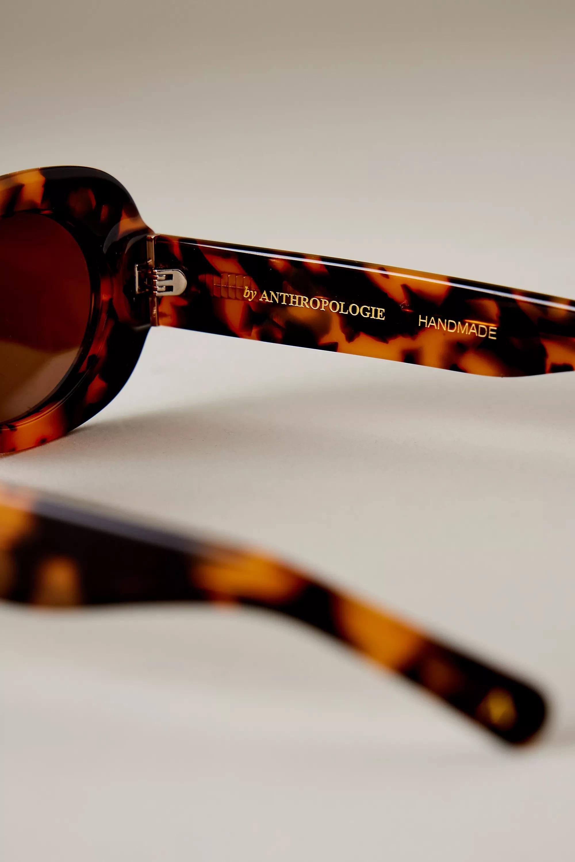 By Anthropologie The Emily Oval Polarised Sunglasses, Brown, A501_0020, large image number 4