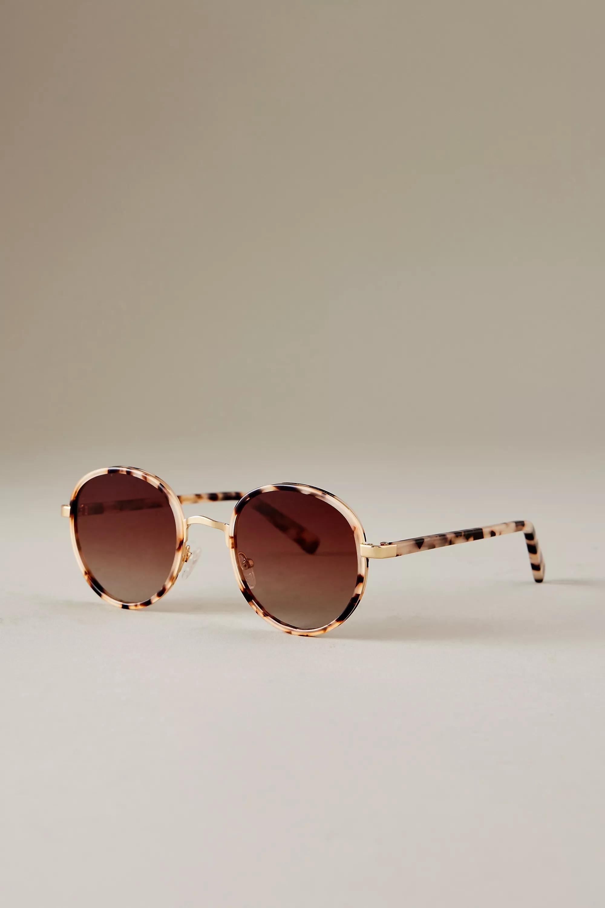 By Anthropologie The Annie Circle Polarised Sunglasses, Beige, A501_0014, large image number 0