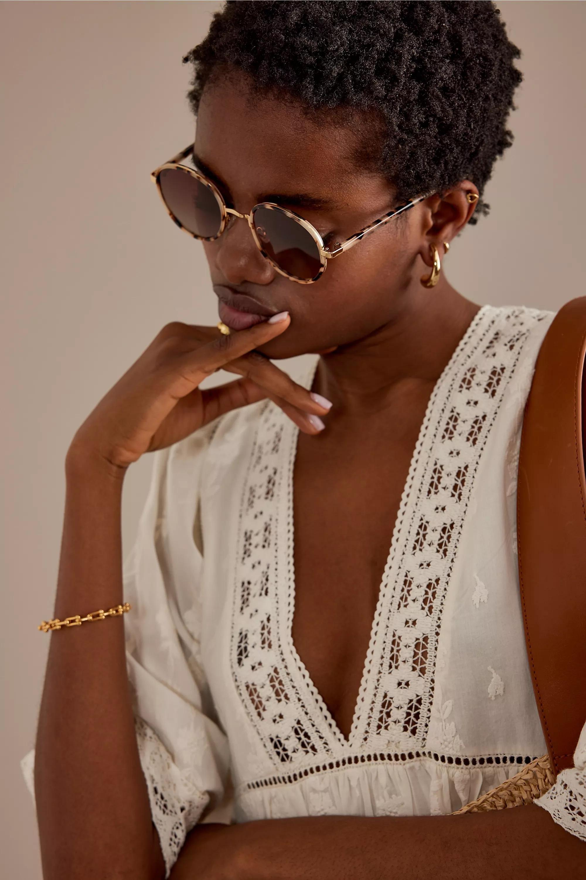 By Anthropologie The Annie Circle Polarised Sunglasses, Beige, A501_0014, large image number 1