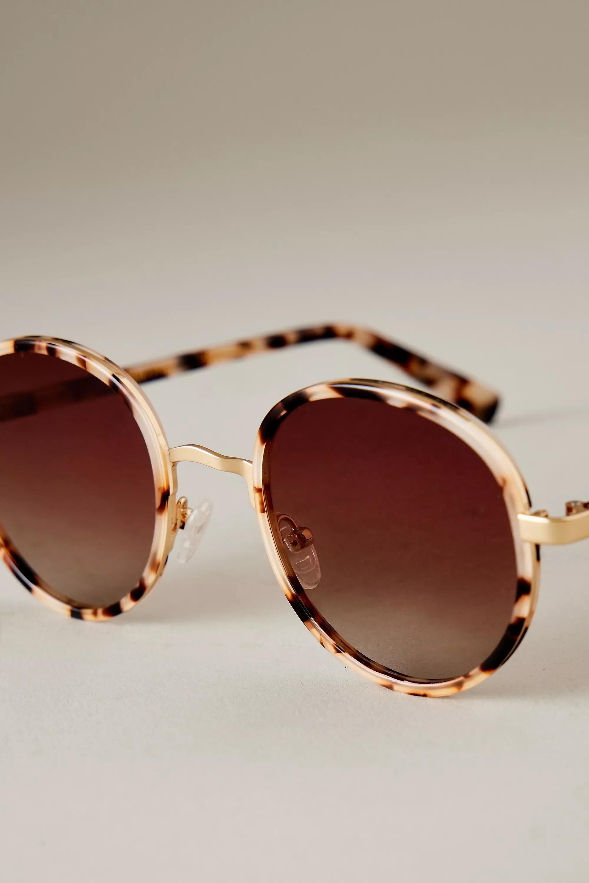By Anthropologie The Annie Circle Polarised Sunglasses, Beige, A501_0014, large image number 2