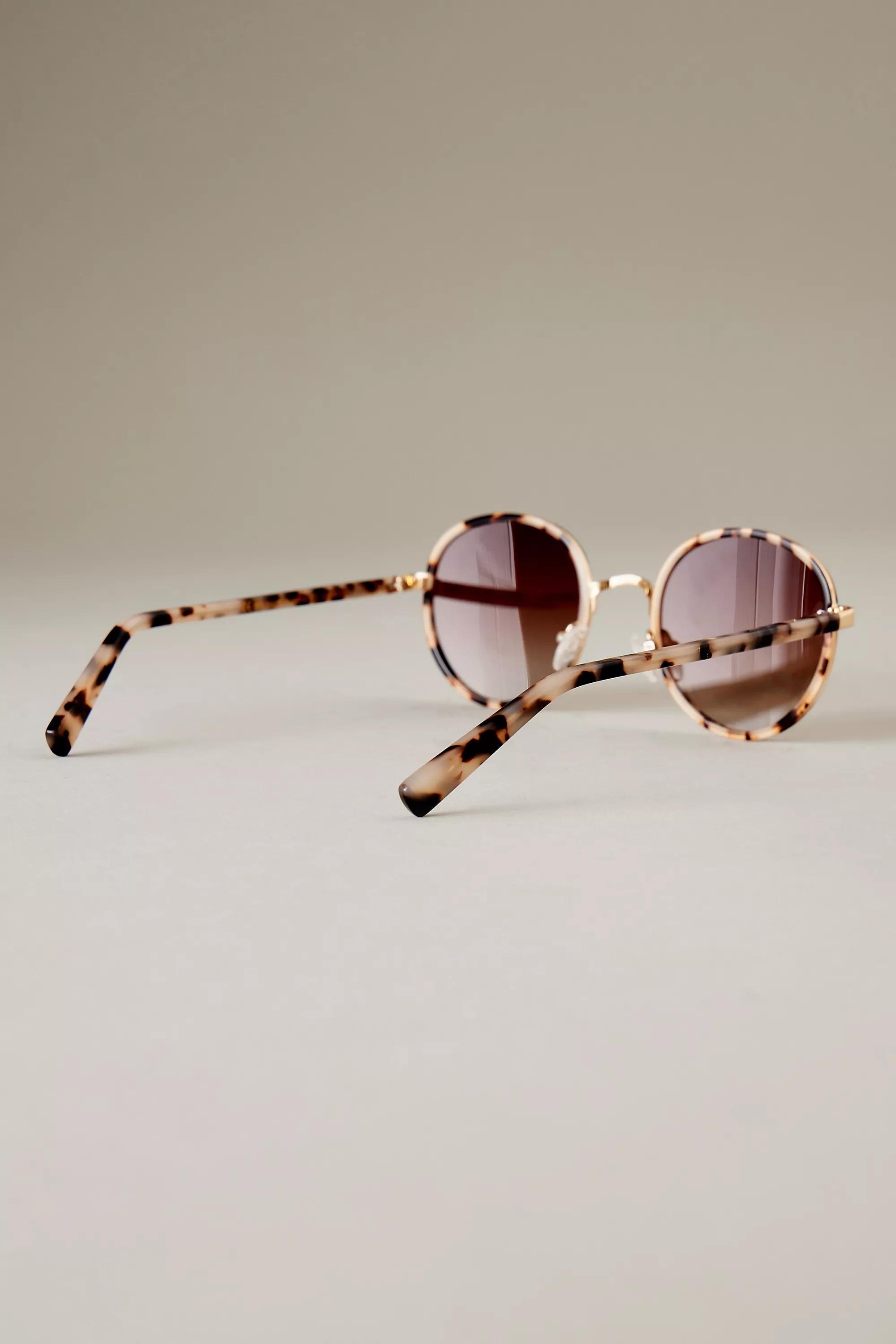 By Anthropologie The Annie Circle Polarised Sunglasses, Beige, A501_0014, large image number 3