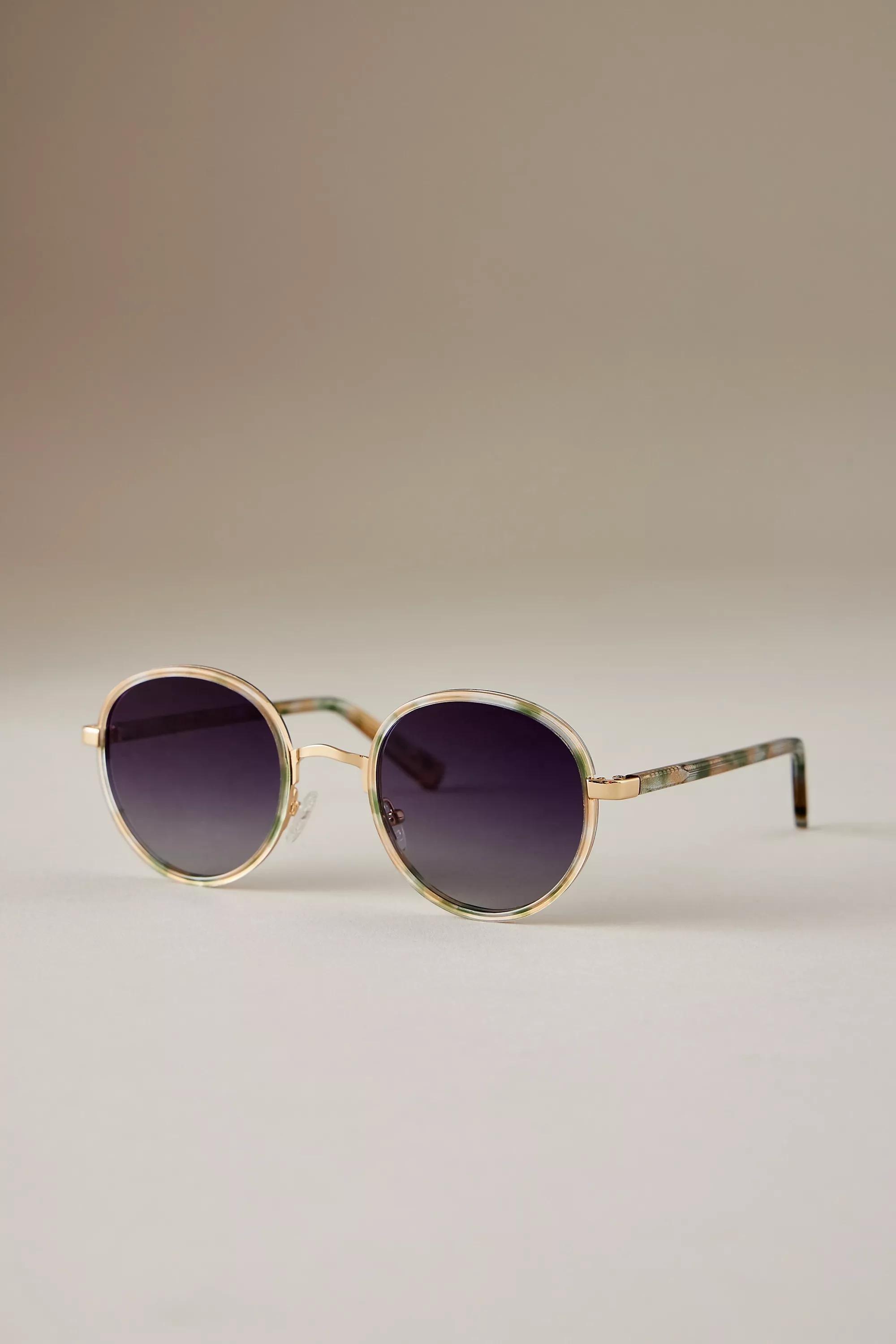 By Anthropologie The Annie Circle Polarised Sunglasses, Green, A501_0030, large image number 0