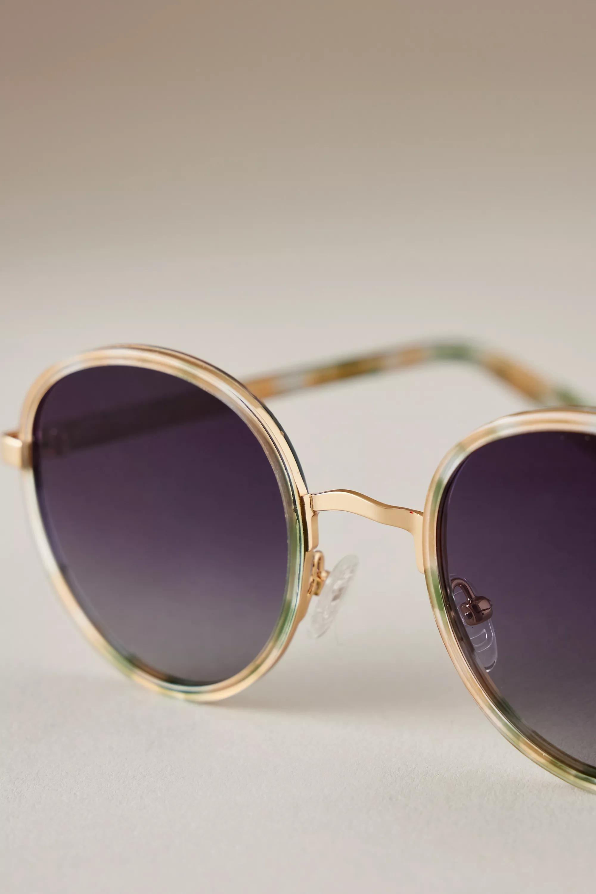 By Anthropologie The Annie Circle Polarised Sunglasses, Green, A501_0030, large image number 2
