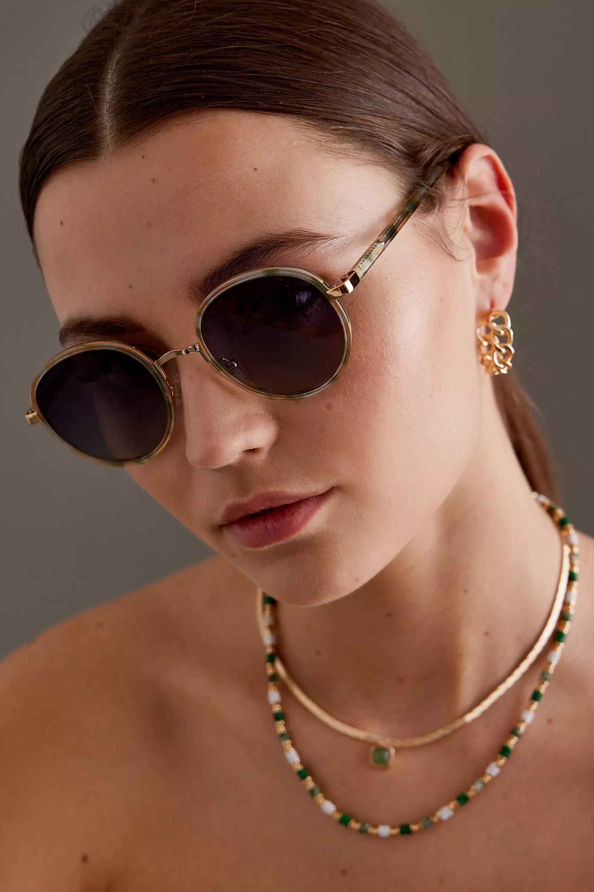 By Anthropologie The Annie Circle Polarised Sunglasses, Green, A501_0030, large image number 3