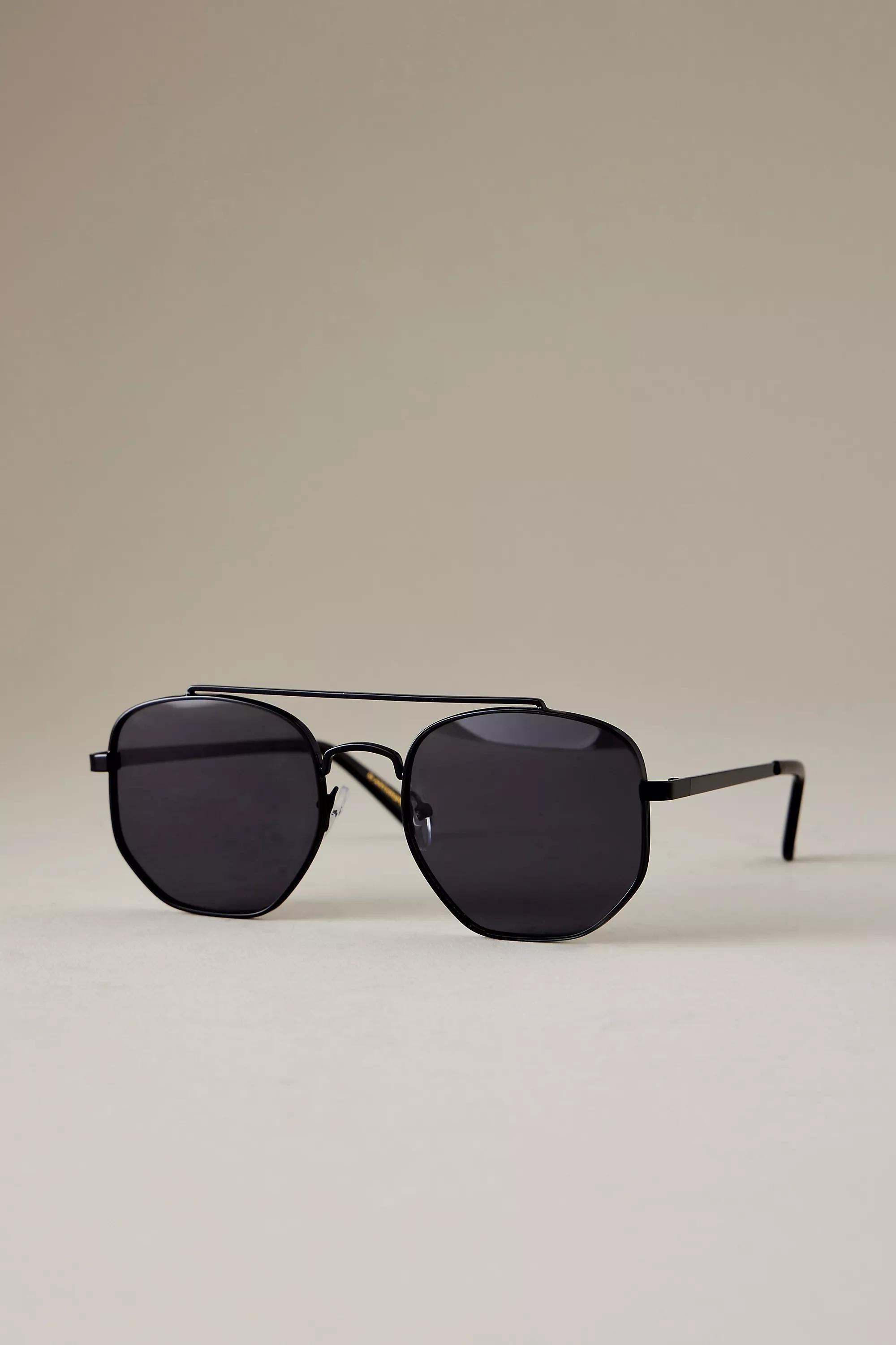 By Anthropologie The Saba Aviator Sunglasses, Black, A501_0001, large image number 1