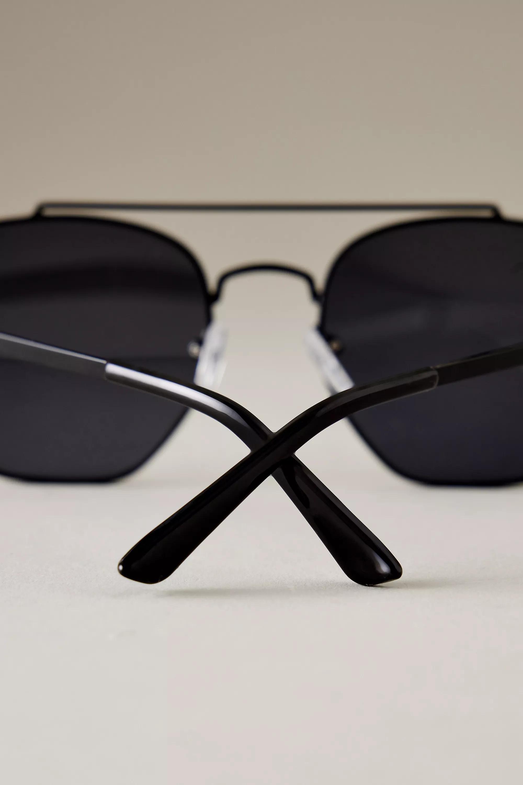 By Anthropologie The Saba Aviator Sunglasses, Black, A501_0001, large image number 3