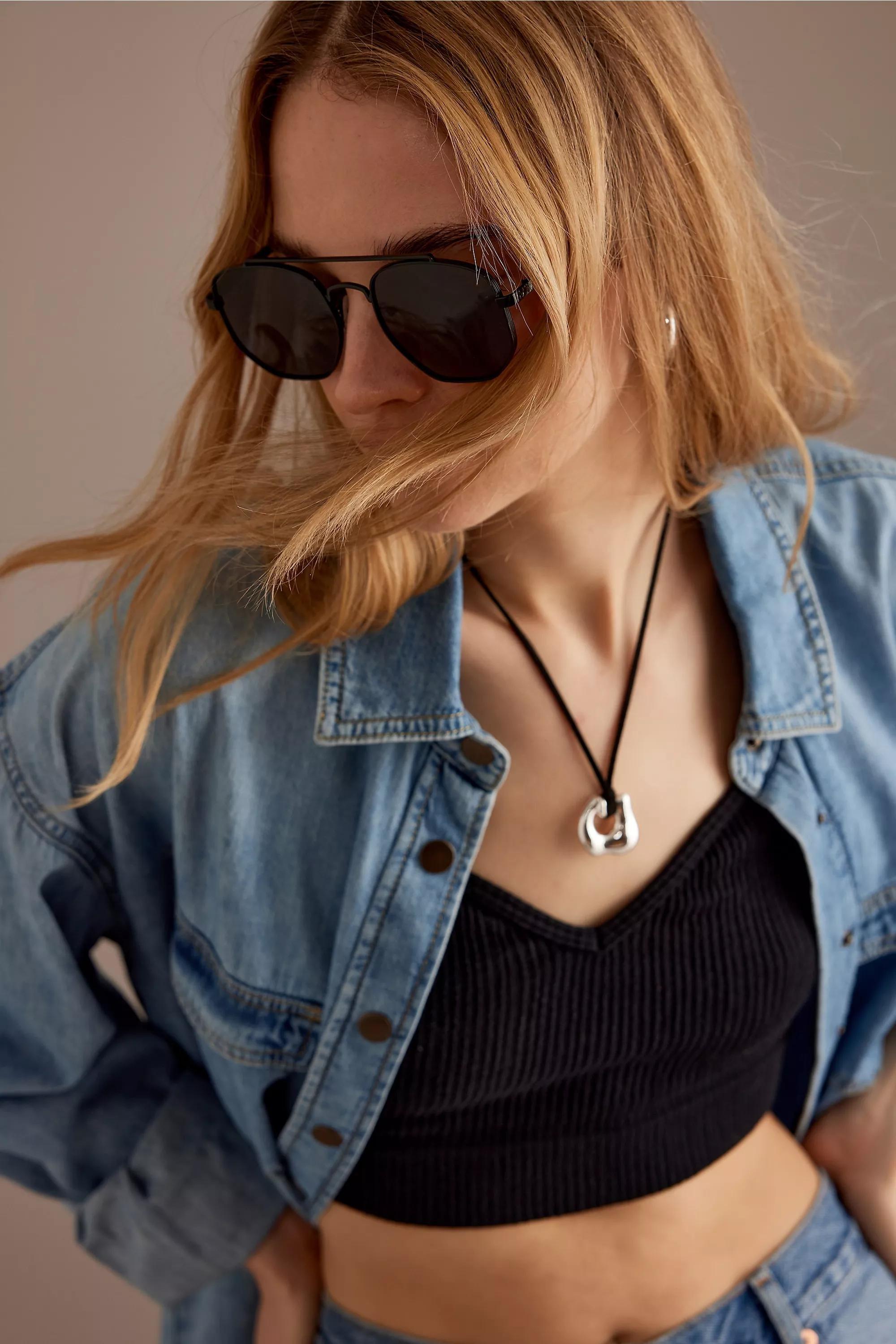 By Anthropologie The Saba Aviator Sunglasses, Black, A501_0001, large image number 4