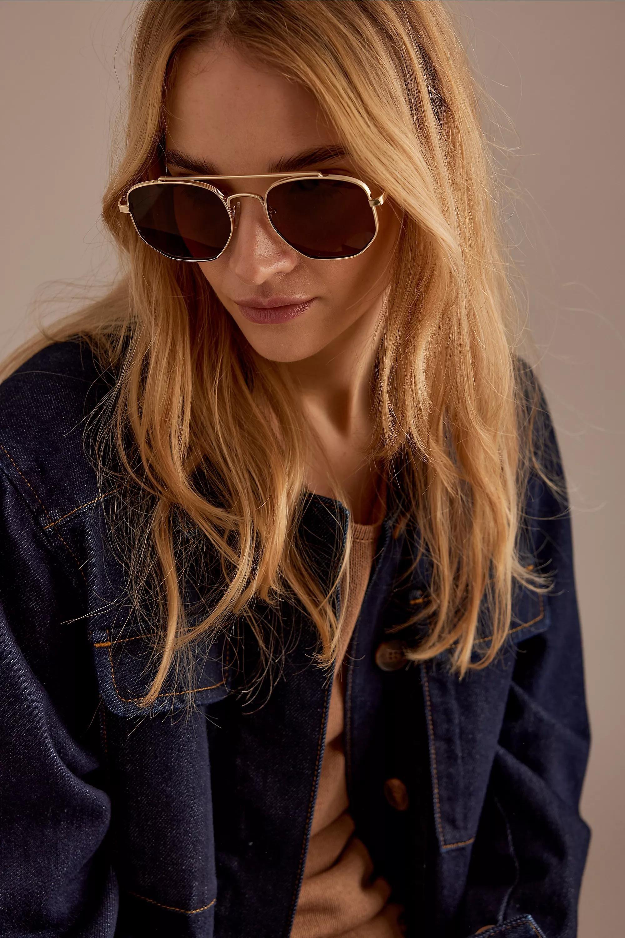 By Anthropologie The Saba Aviator Sunglasses, Gold, A501_0070, large image number 0