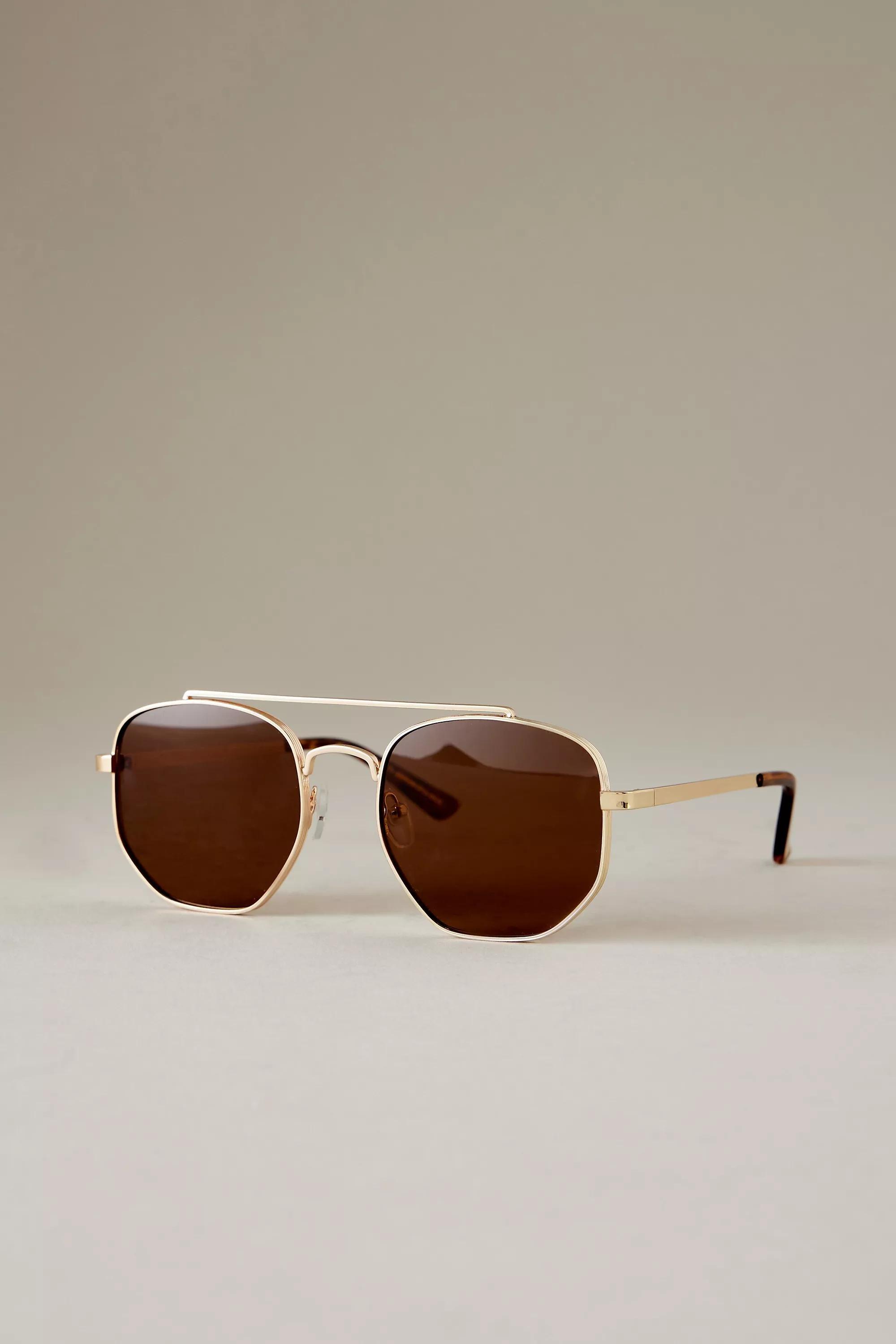 By Anthropologie The Saba Aviator Sunglasses, Gold, A501_0070, large image number 1