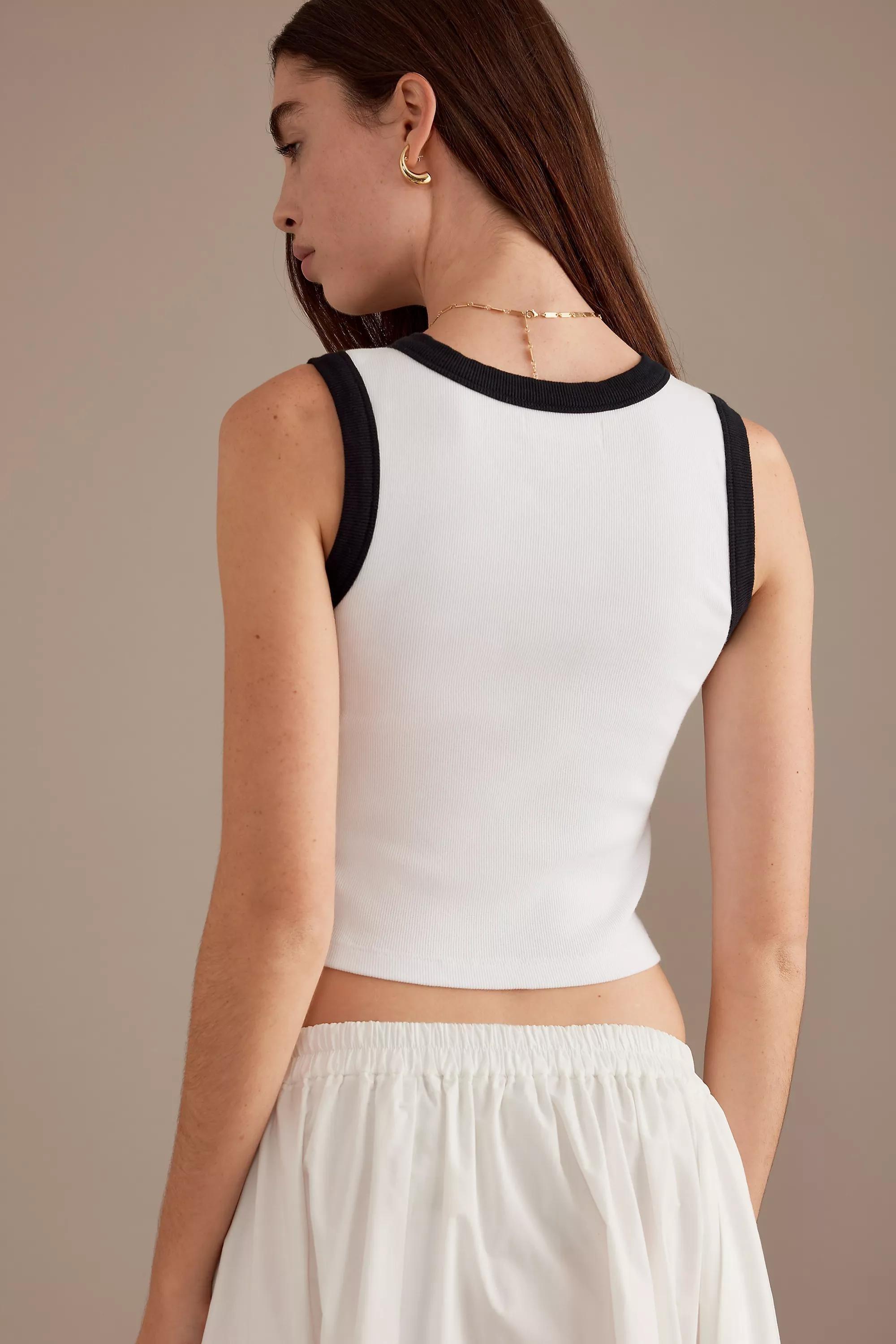 Ribbed Crew Neck Tank Top, White, A501_0015, large image number 1