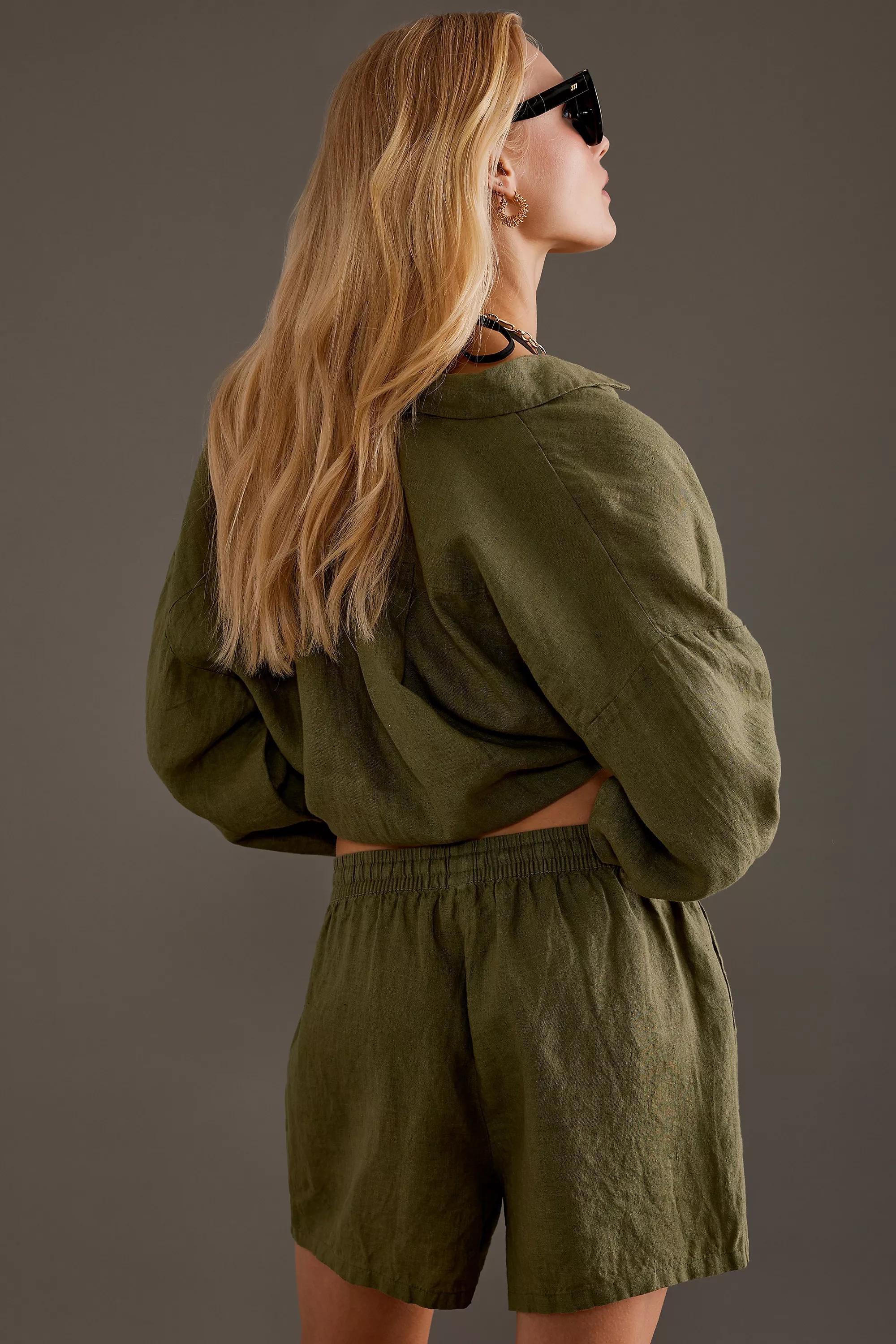 Selected Femme Mid-Waist Linen Shorts, Khaki, , large image number 1