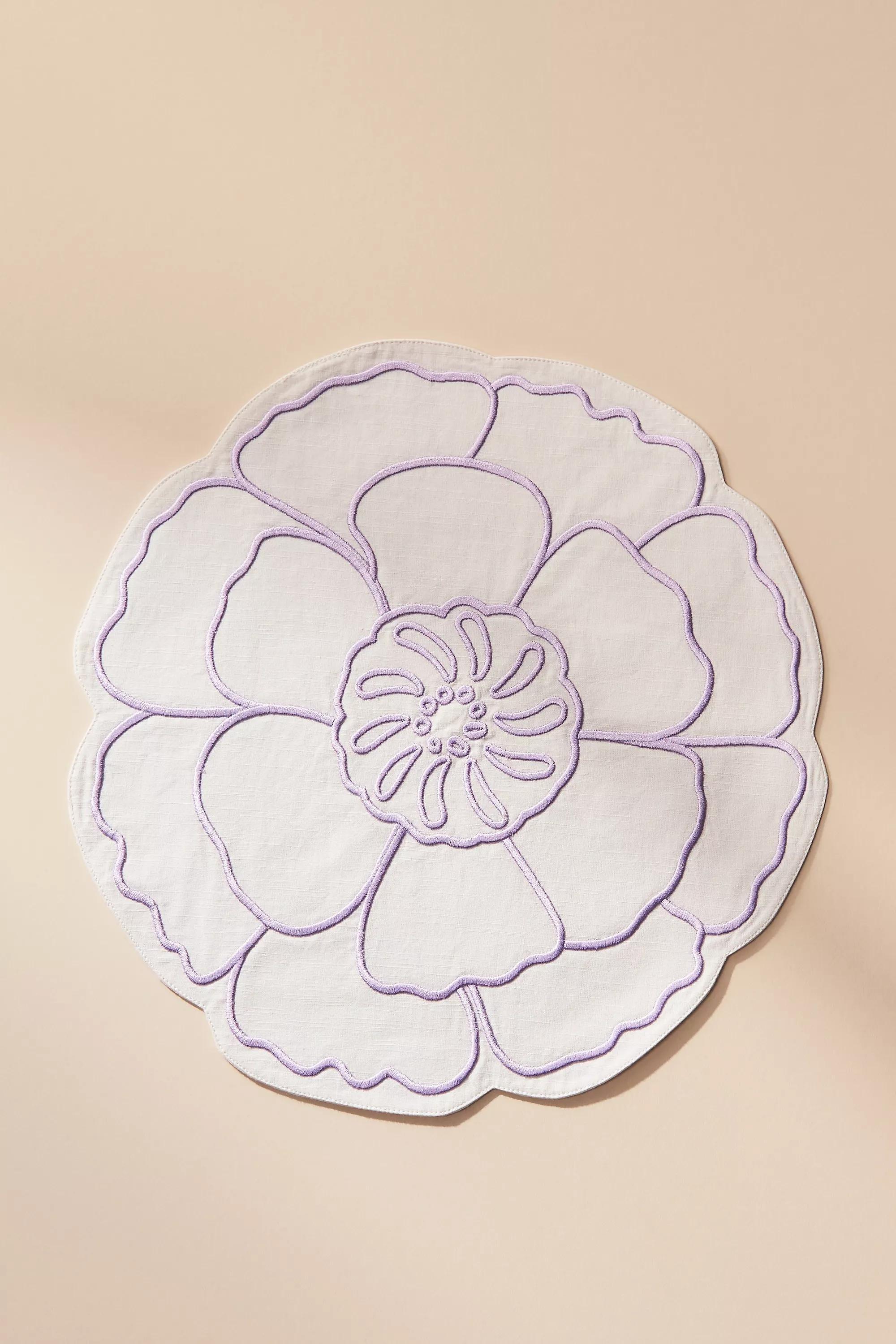 Eleni Embroidered Flower Placemat, Lavander, , medium
