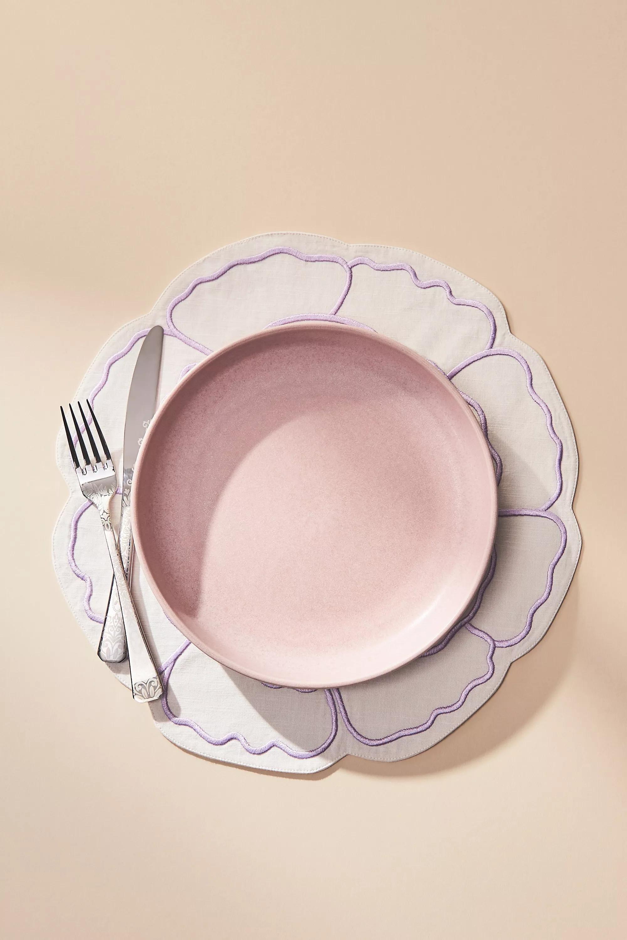 Eleni Embroidered Flower Placemat, Lavander, A501_0053, large image number 1
