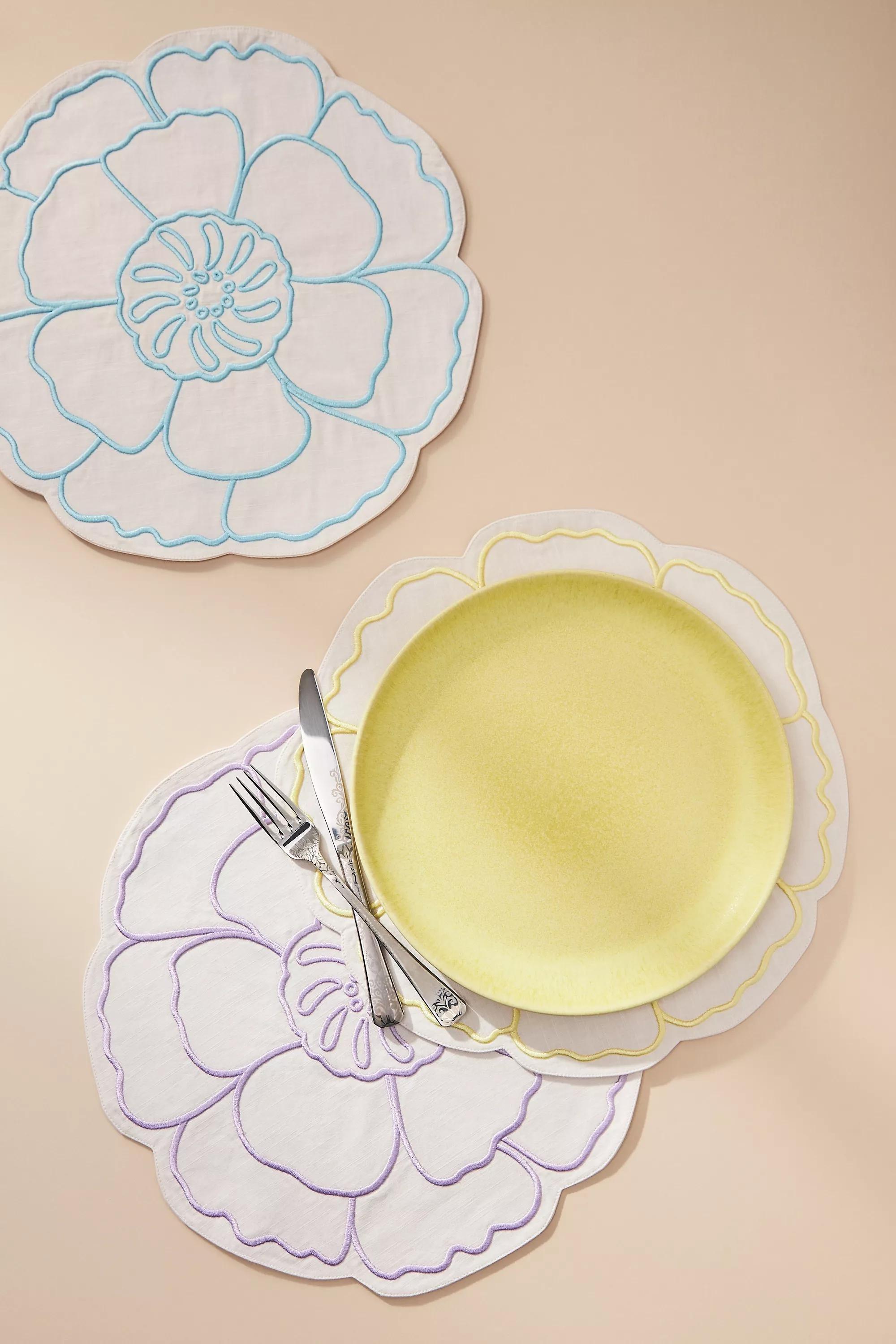 Eleni Embroidered Flower Placemat, Lavander, A501_0053, large image number 2