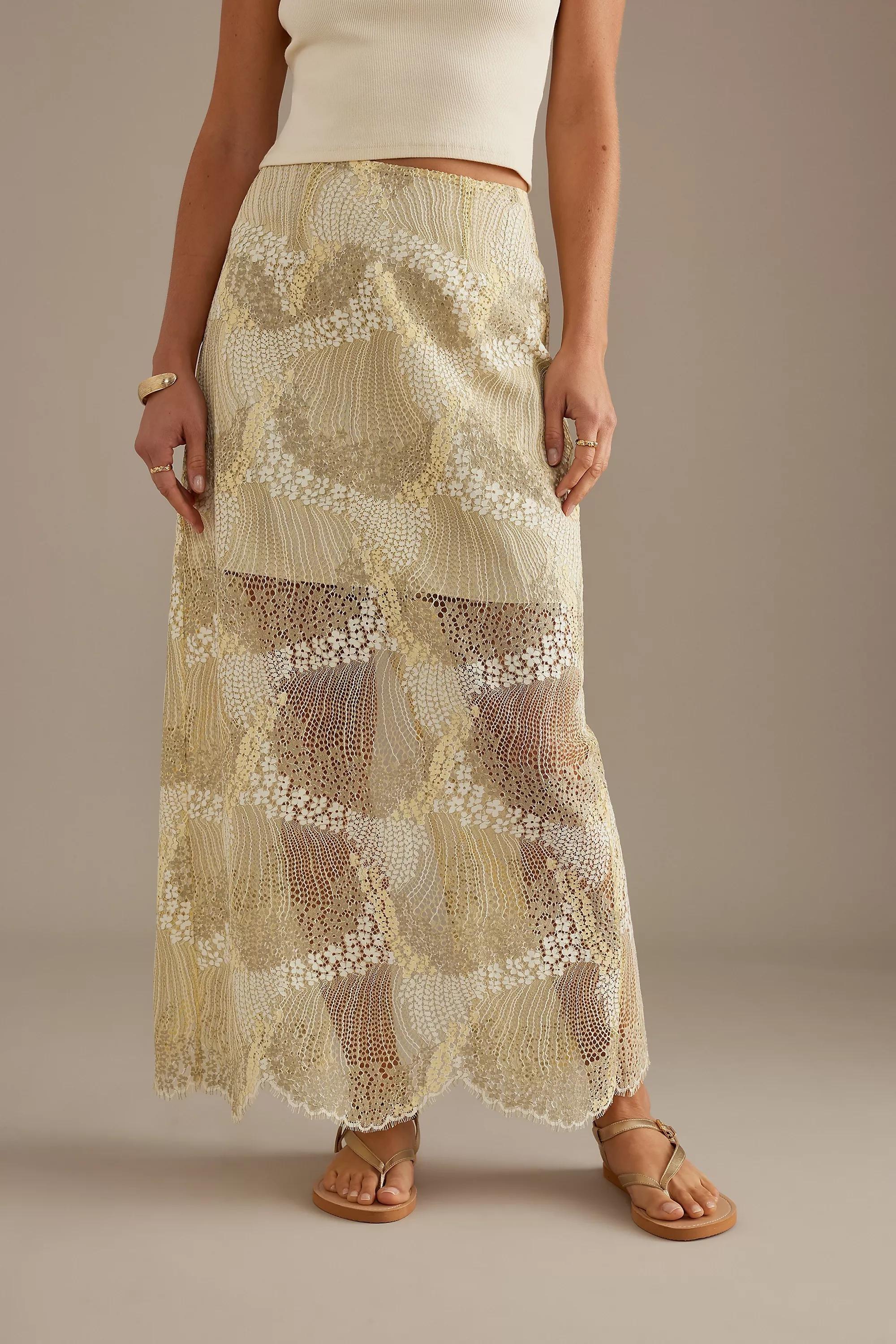 Selected Femme Felica Lace Maxi Skirt, Cream, , large image number 1