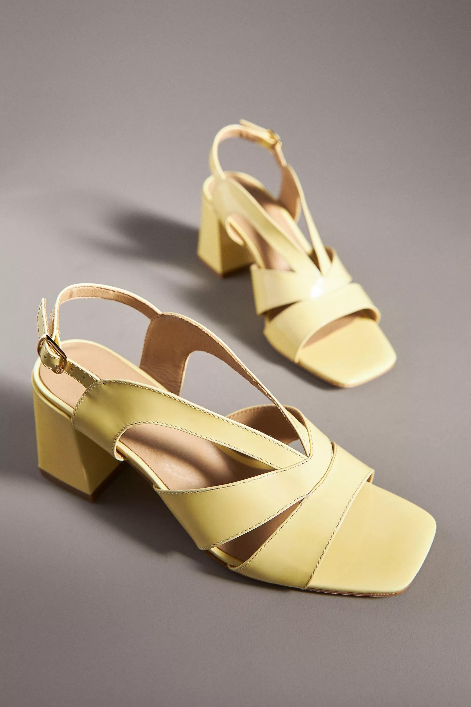 Maeve Leather Slingback Heels, Yellow, , large image number 1