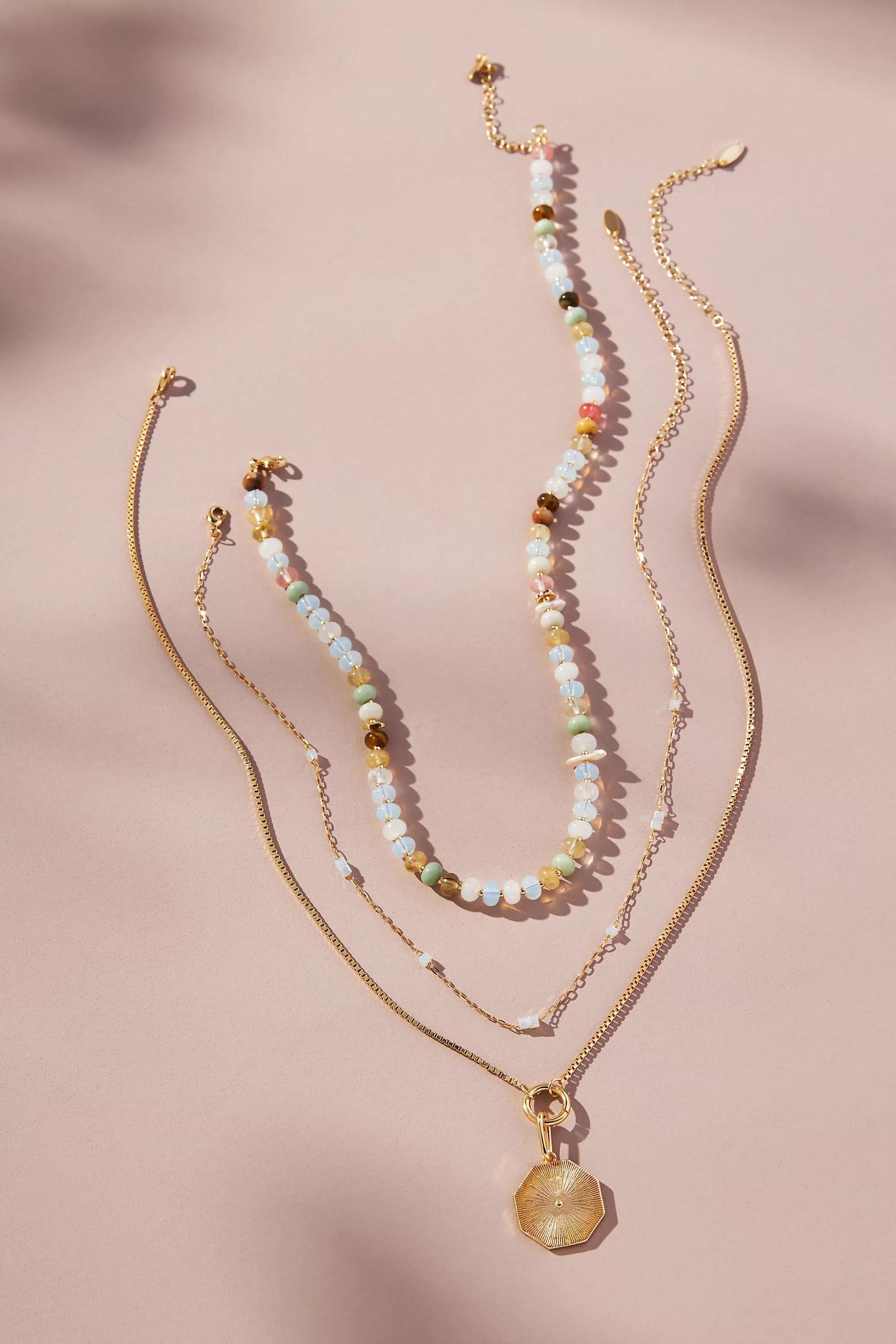 Gold-Plated Camp Icon Beaded Necklaces, Set Of 3, A501_0016, large image number 0