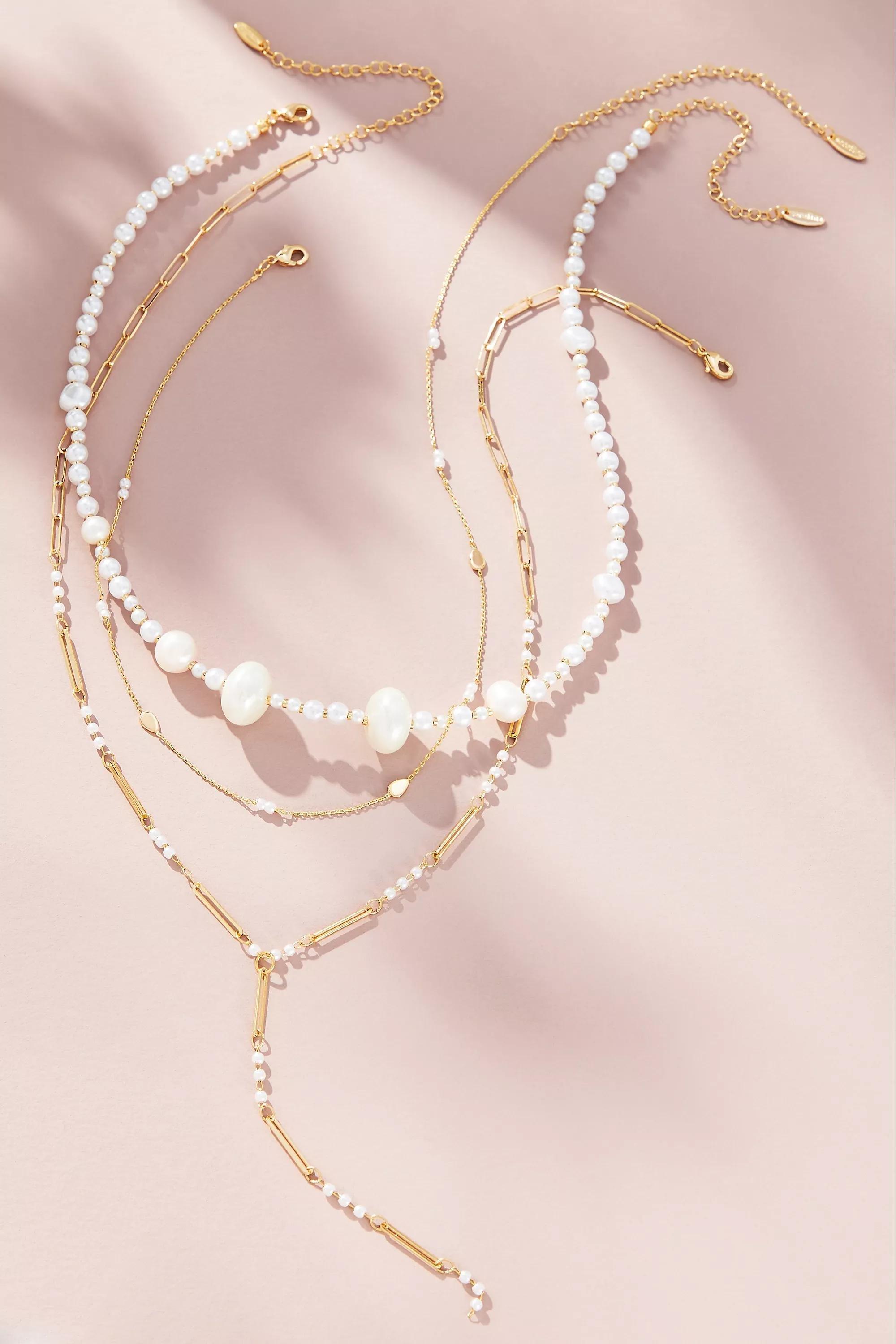 Gold-Plated Camp Icon Beaded Necklaces, Set Of 3, Pearl, A501_0017, large image number 2