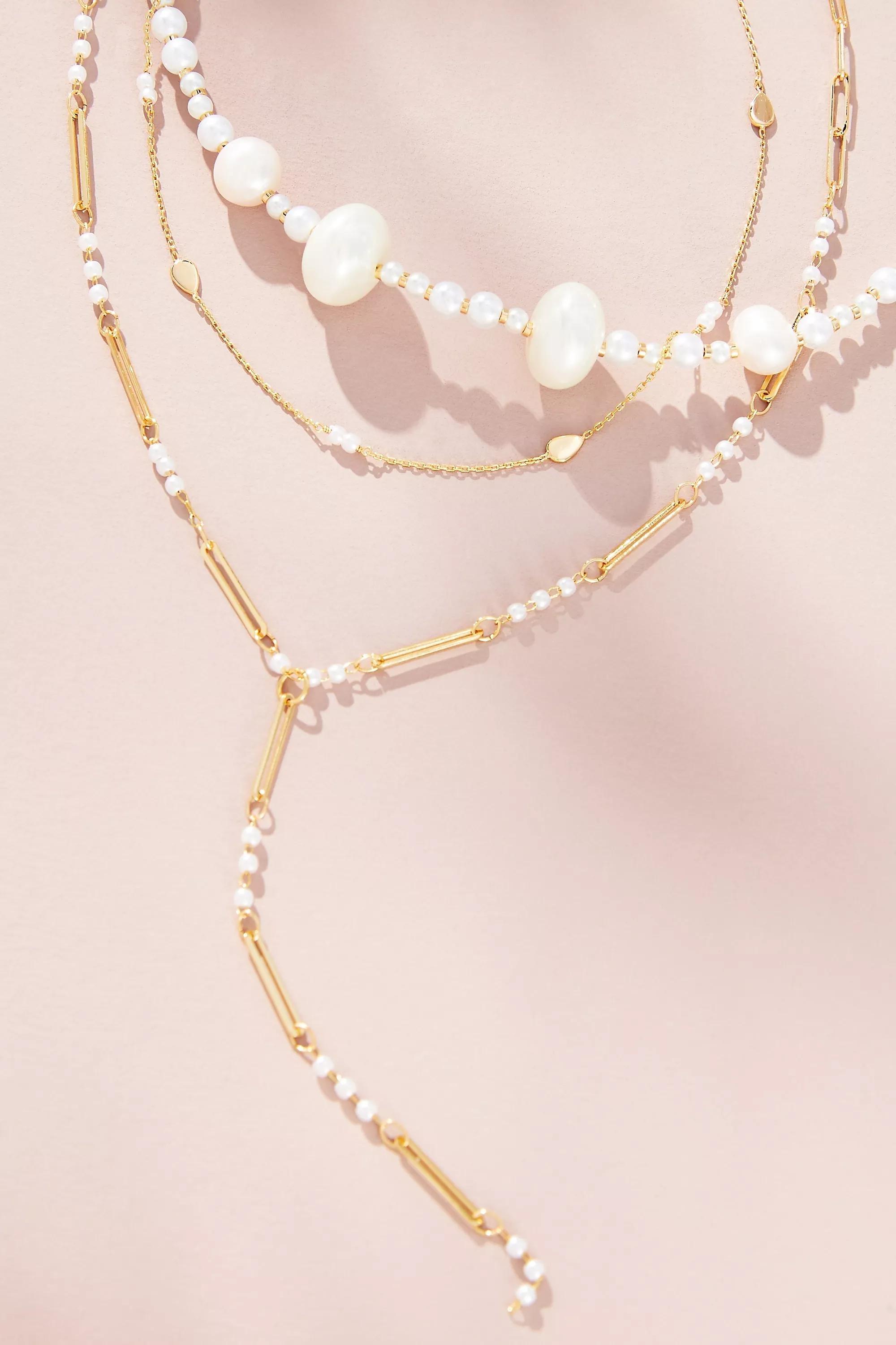 Gold-Plated Camp Icon Beaded Necklaces, Set Of 3, Pearl, A501_0017, large image number 3