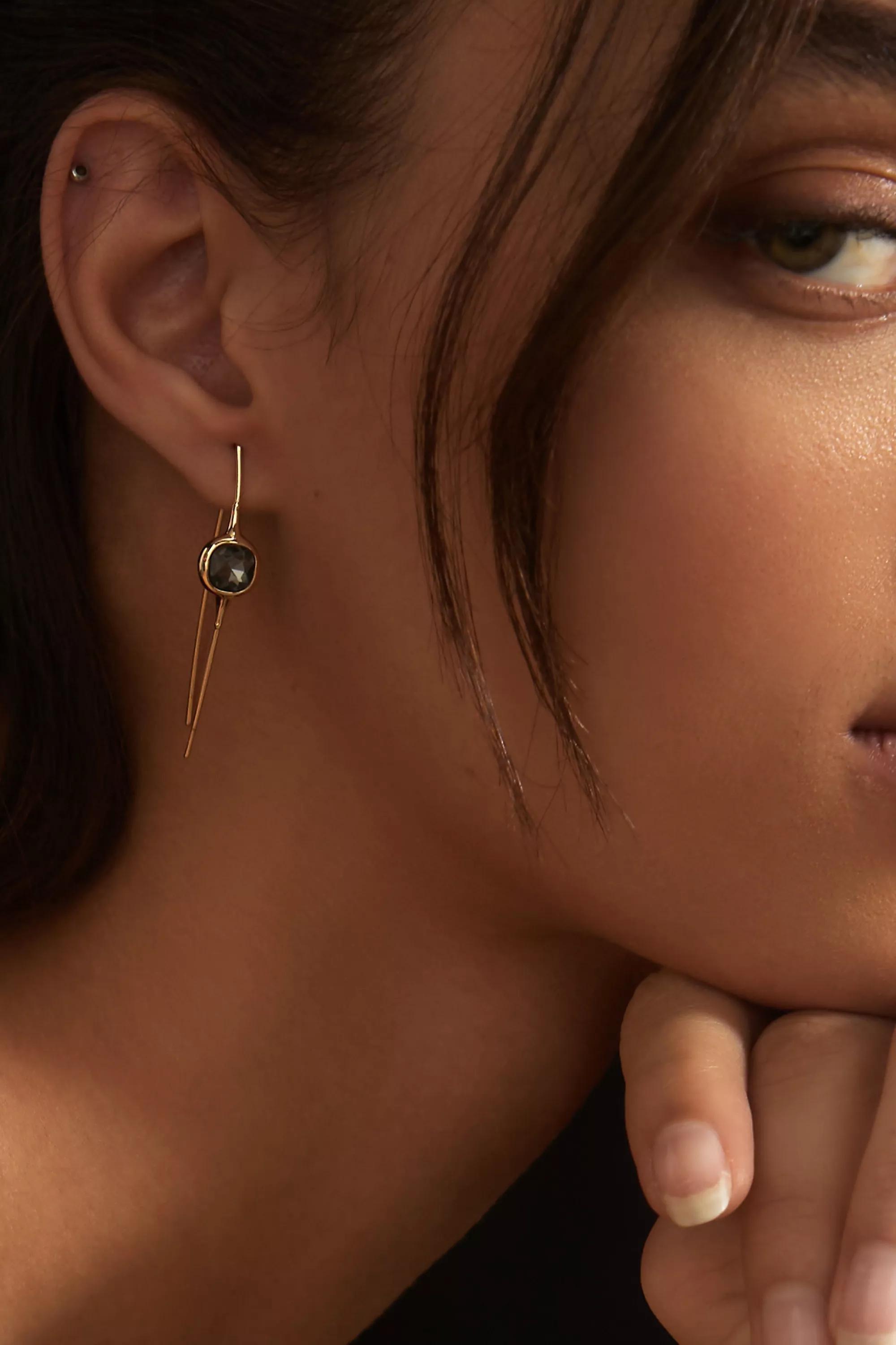 Crystal Thin Threader Earrings, Black, A501_0001, large image number 1