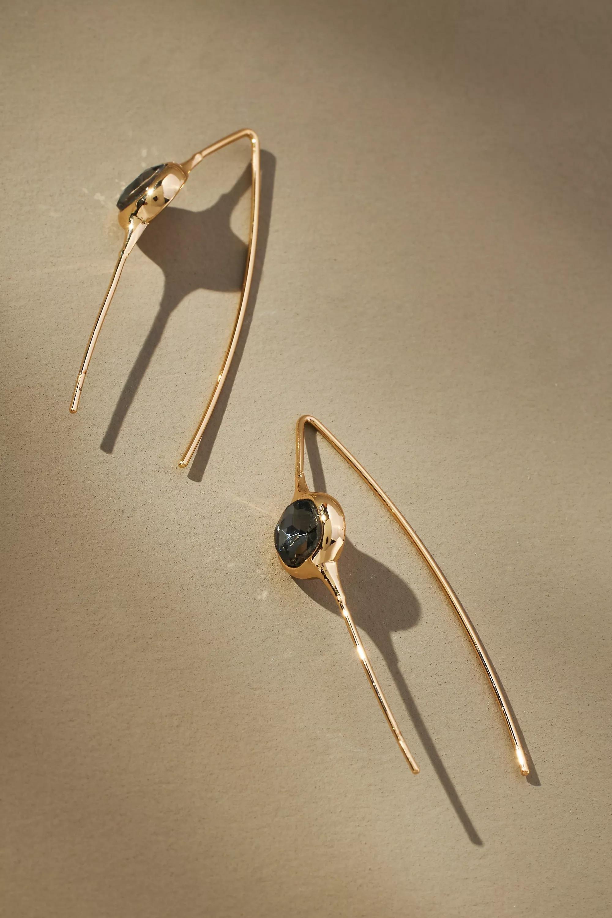 Crystal Thin Threader Earrings, Black, A501_0001, large image number 2