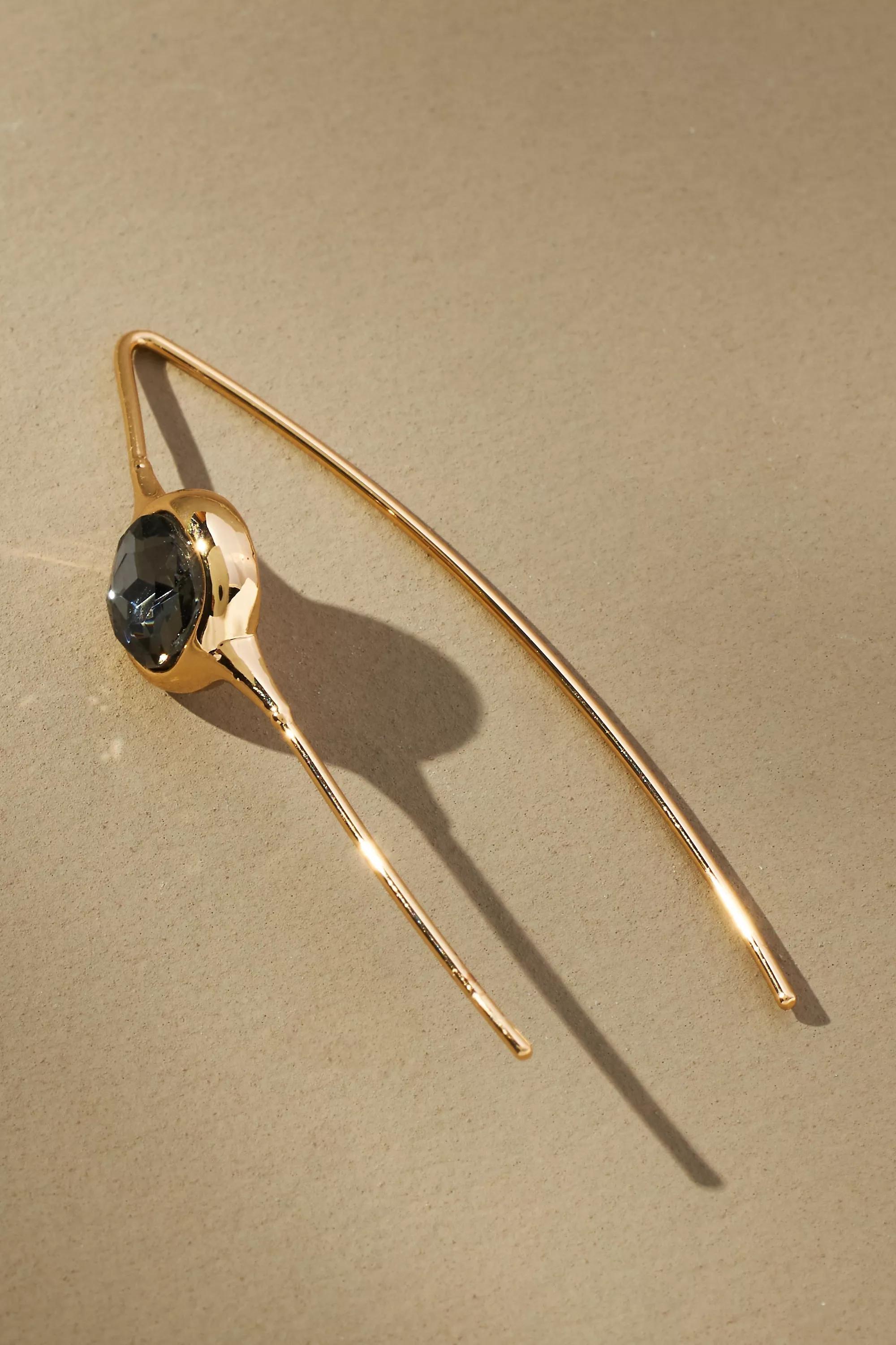 Crystal Thin Threader Earrings, Black, A501_0001, large image number 3