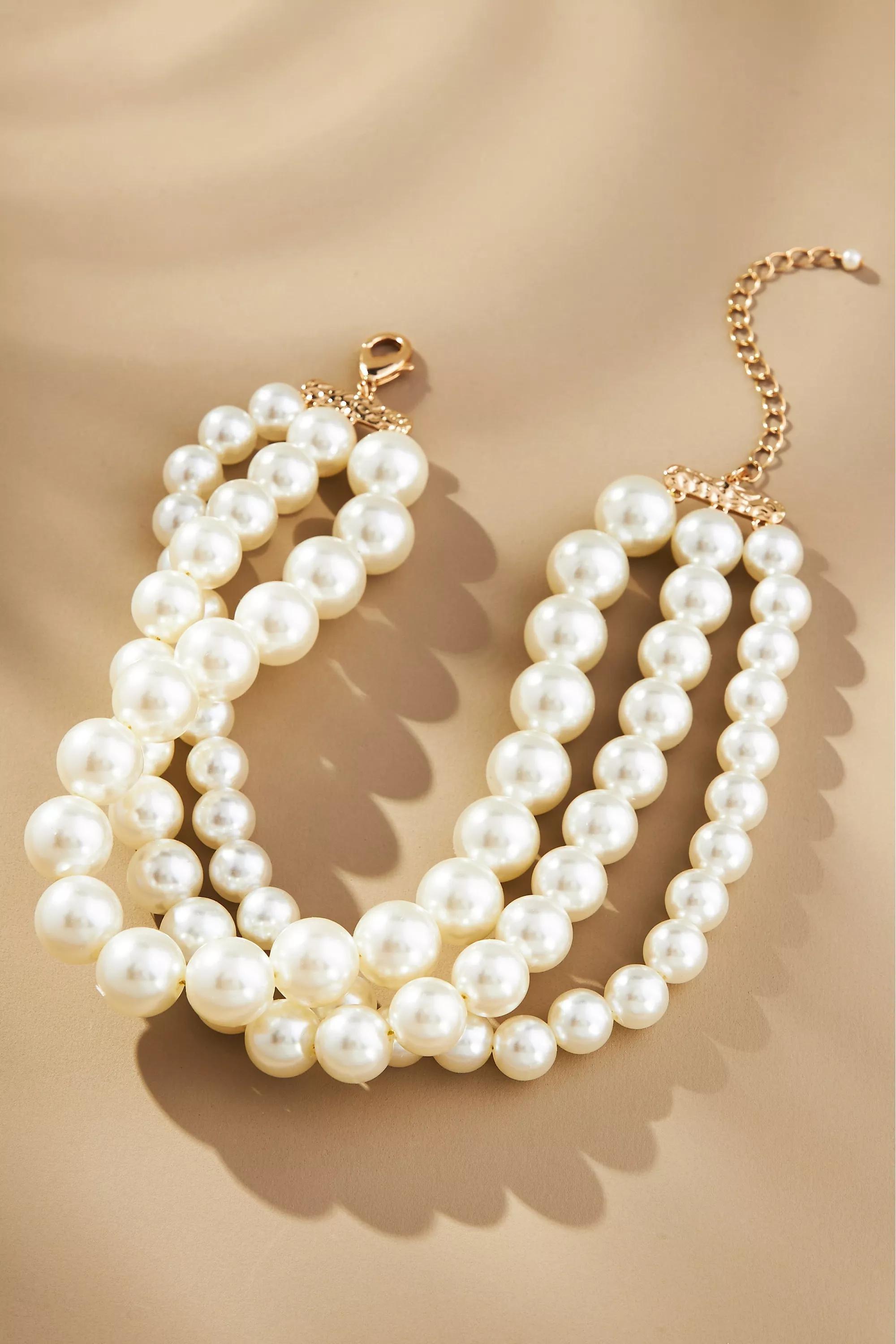 Triple-Strand Pearl Choker Necklace, Pearl, A501_0017, large image number 1