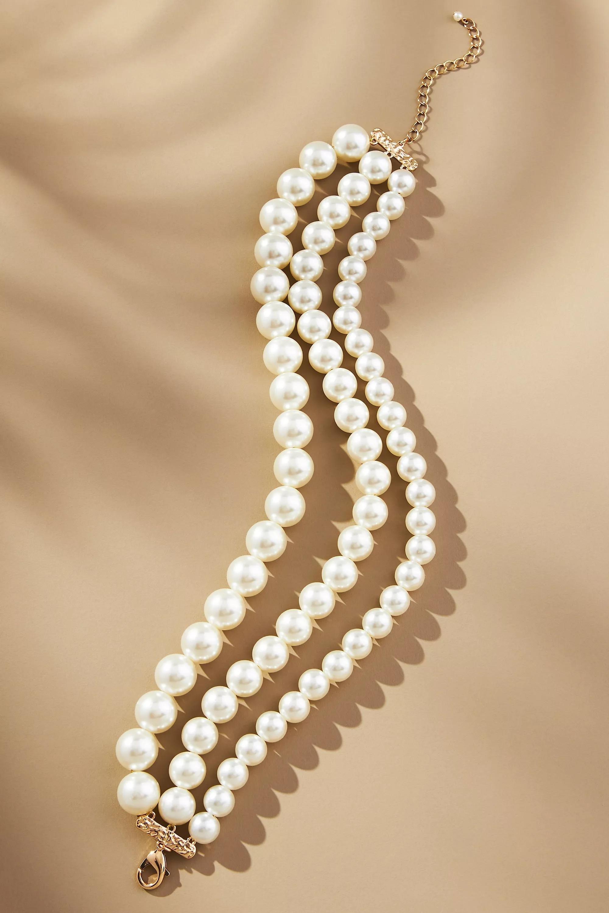 Triple-Strand Pearl Choker Necklace, Pearl, A501_0017, large image number 2