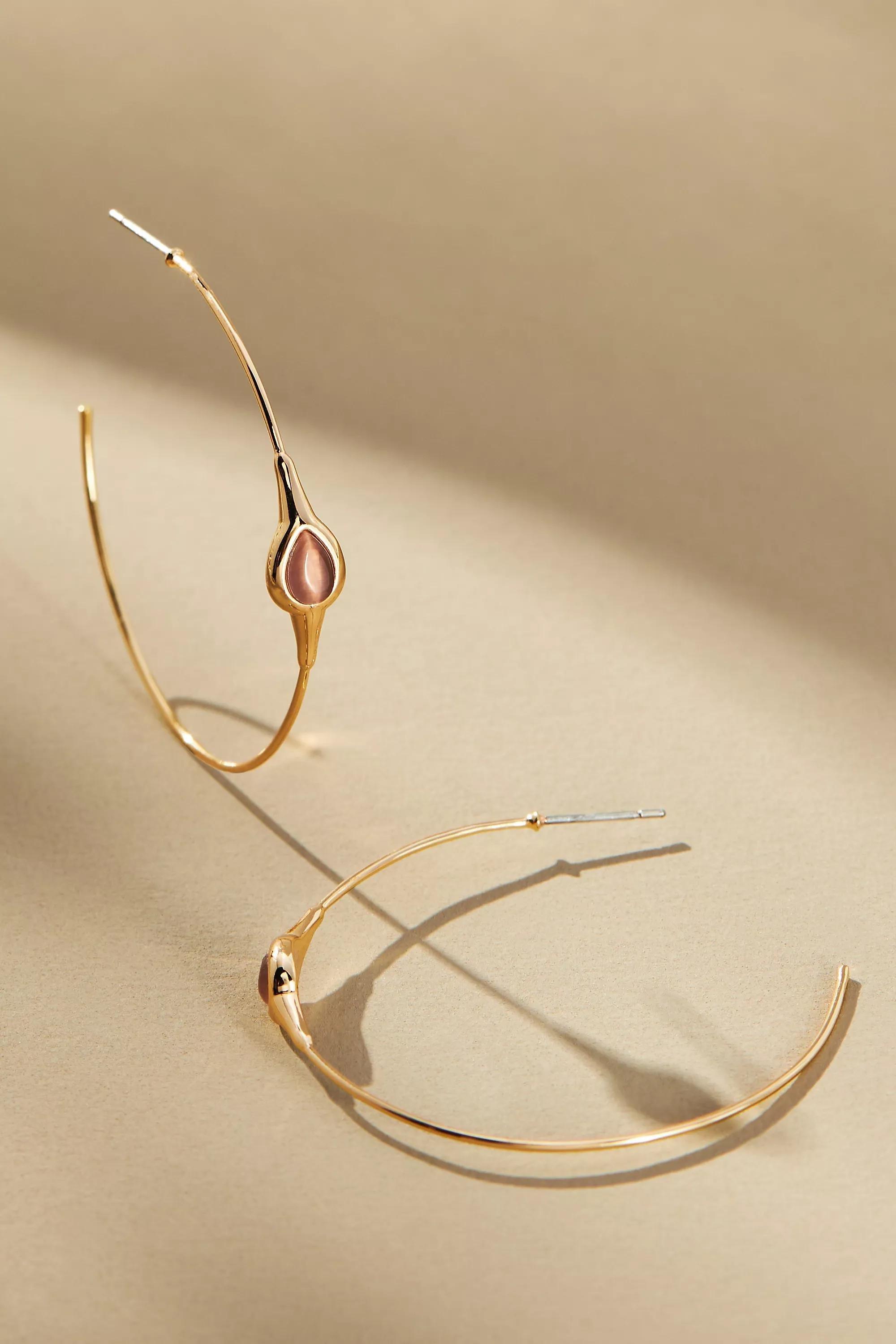 Large Gem Hoop Earrings, Pink, A501_0066, large image number 2