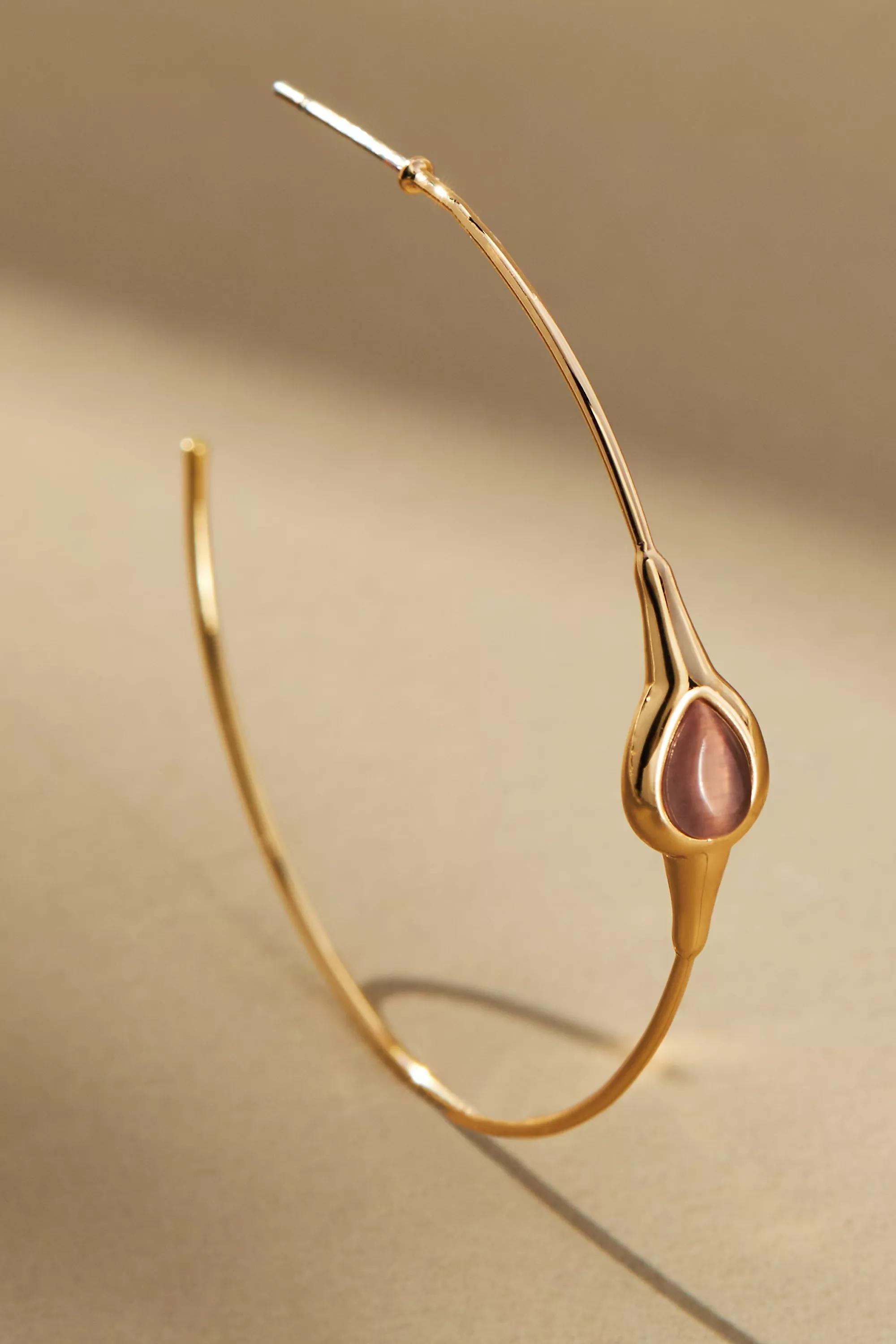 Large Gem Hoop Earrings, Pink, A501_0066, large image number 3