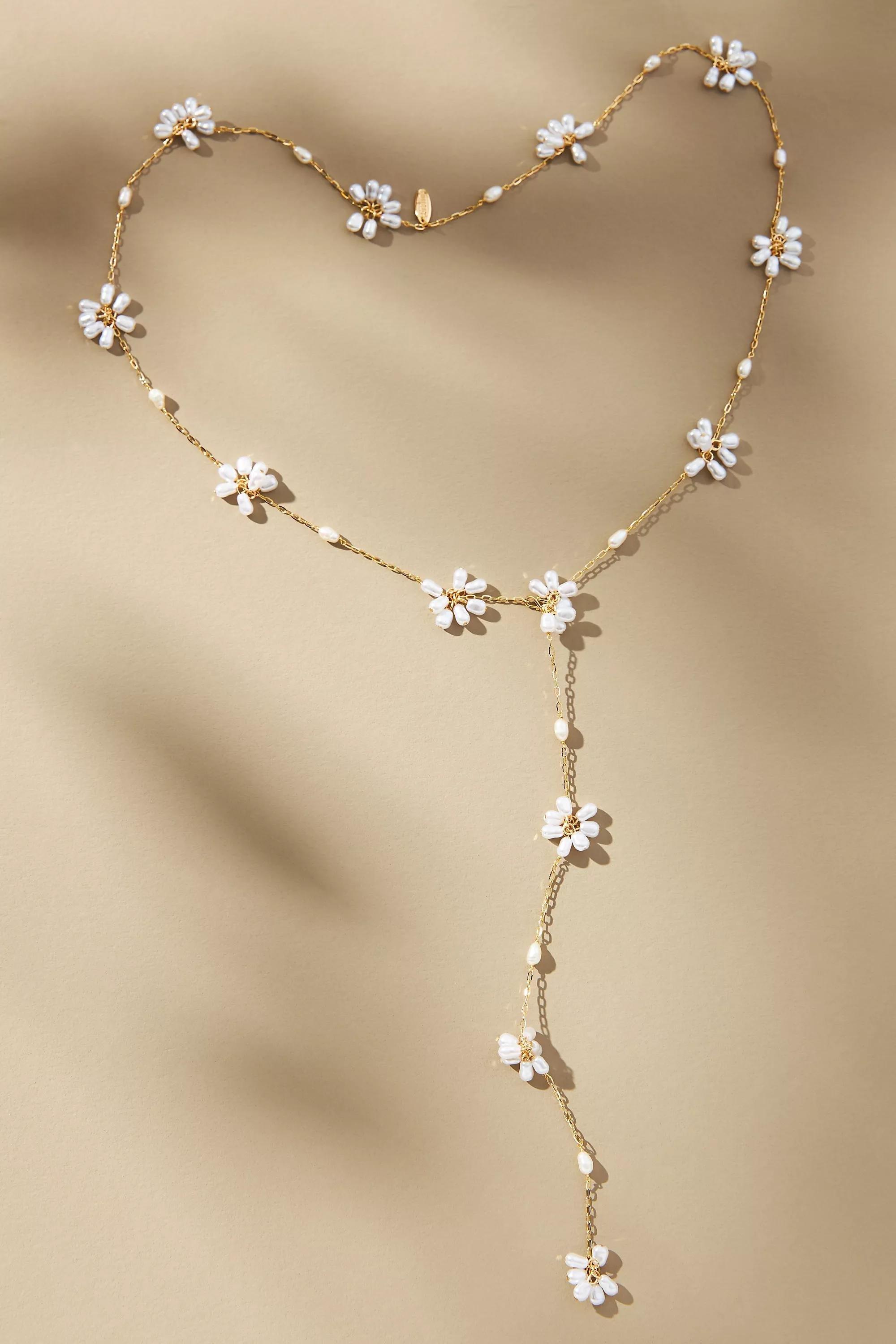 Gold-Plated Multi Pearl Cluster Lariat Necklace, Gold, A501_0070, large image number 1