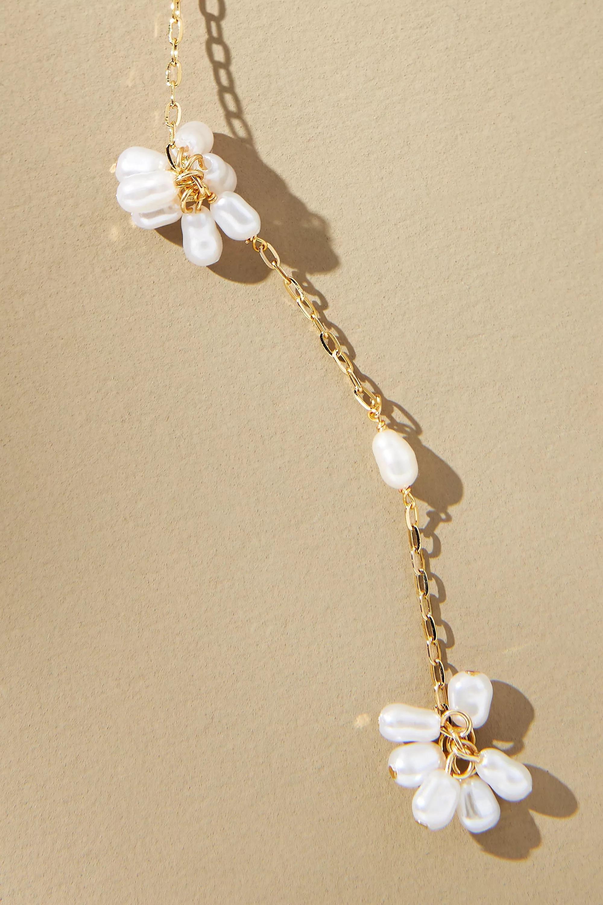 Gold-Plated Multi Pearl Cluster Lariat Necklace, Gold, A501_0070, large image number 2