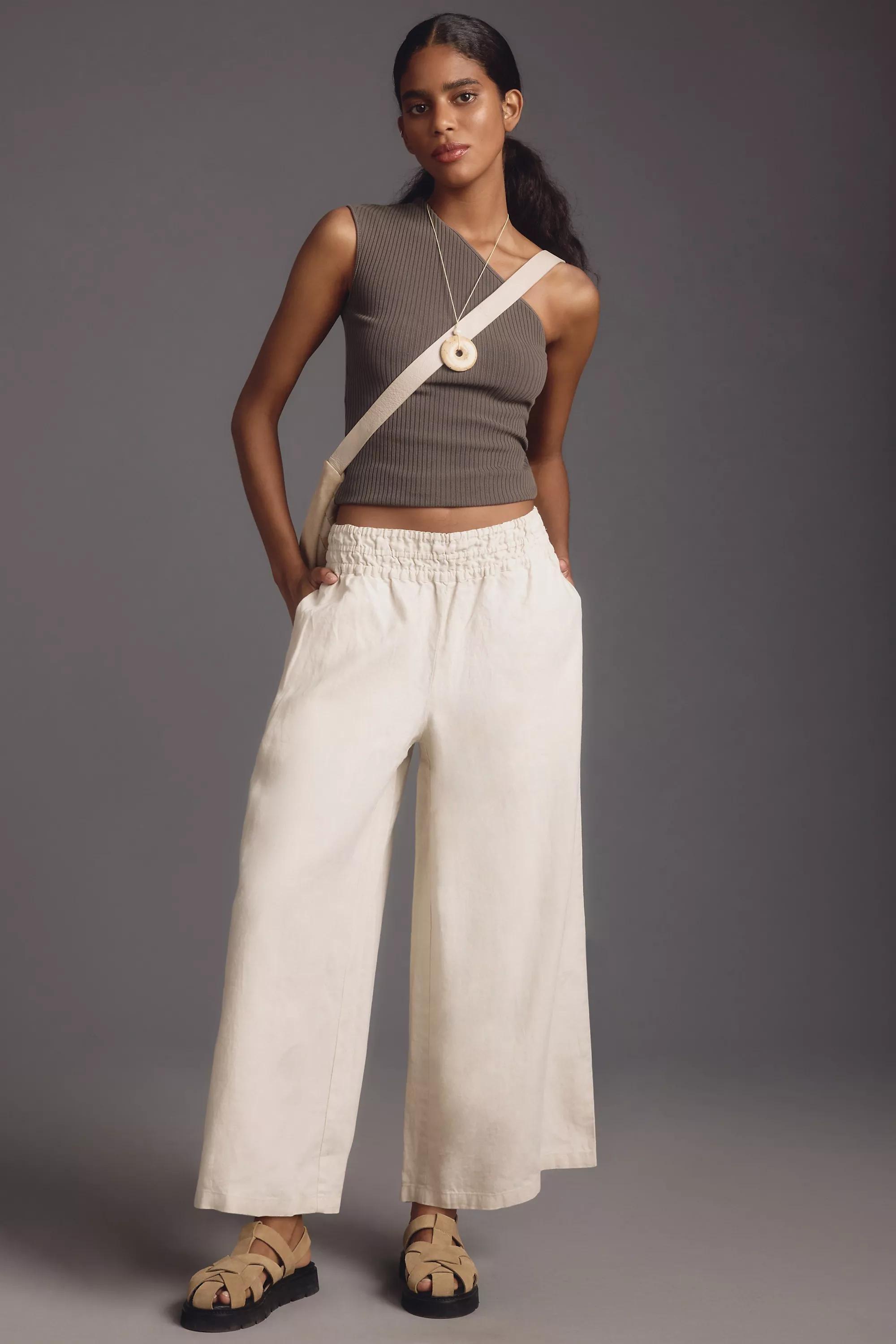The Somerset Pull-On Linen Trousers, Cream, , medium