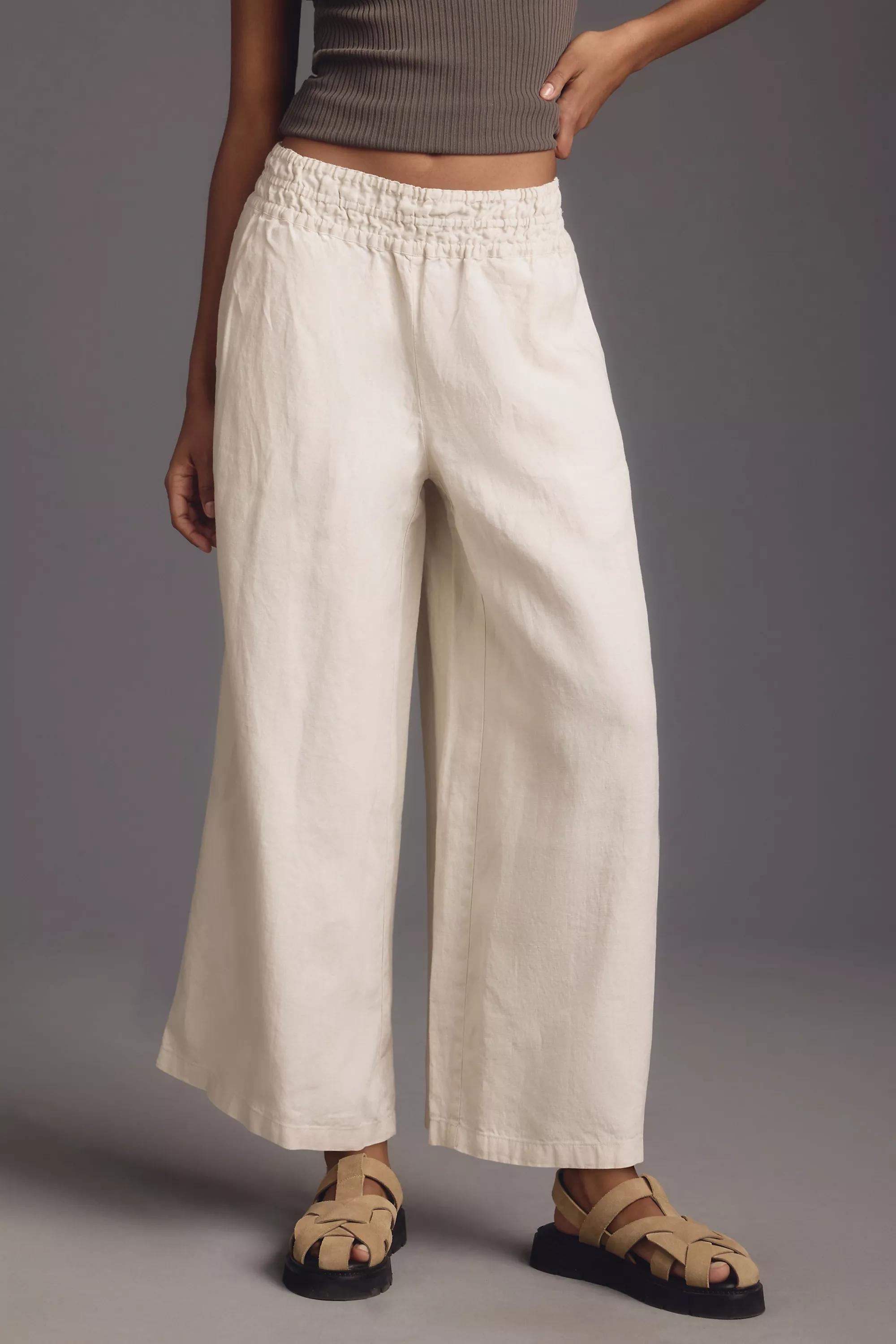 The Somerset Pull-On Linen Trousers, Cream, , large image number 1