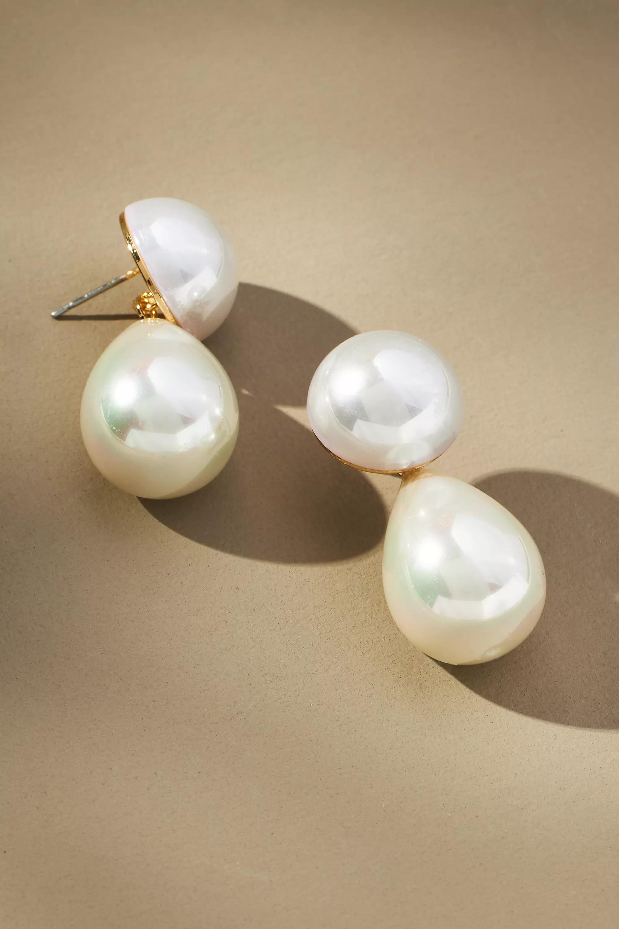Gold-Plated Double Pearl Drop Earrings. Pearl, , large image number 0