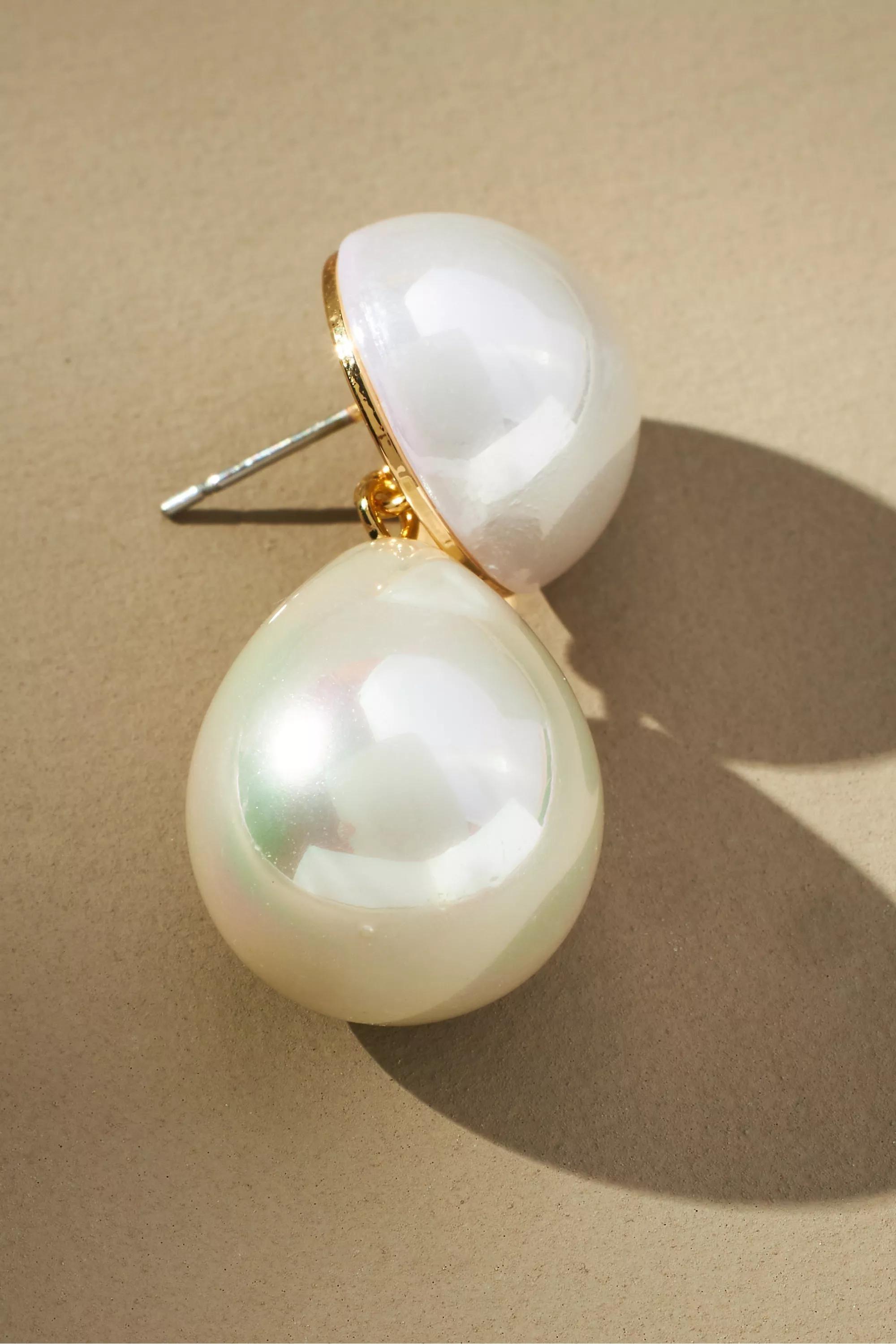 Gold-Plated Double Pearl Drop Earrings. Pearl, , large image number 1