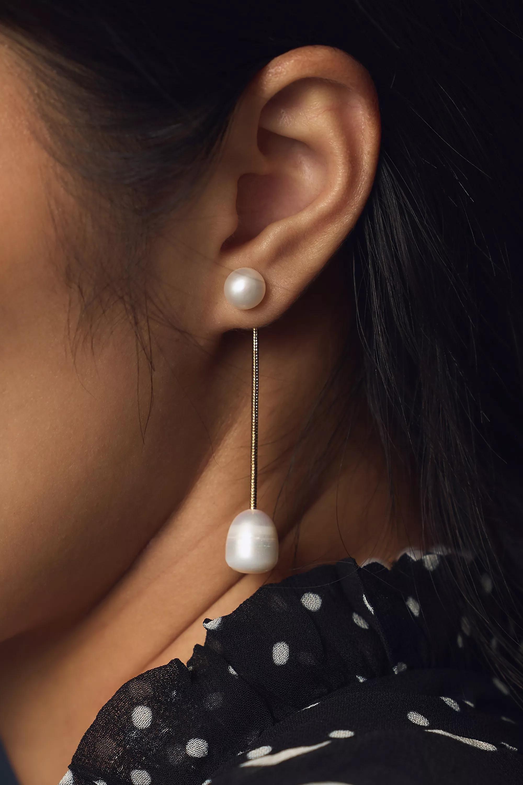Anthropologie - Gold-Plated Curved Pearl Drop Earrings, Pearl