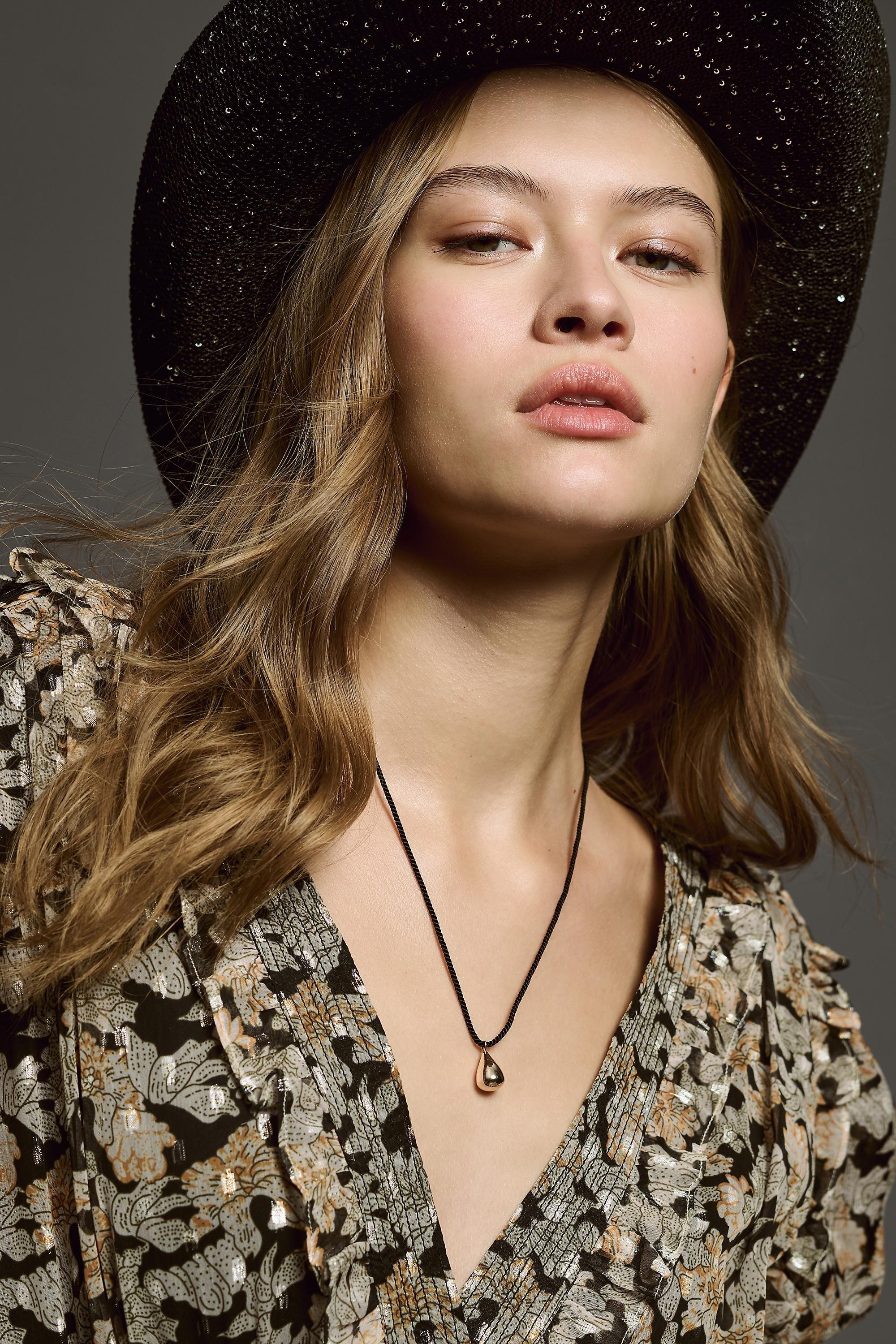 Gold-Plated Mini Pearl Pendant Necklace, Black, A501_0001, large image number 0